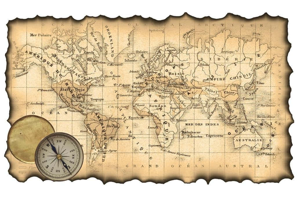 vintage world map, sepia-toned, torn edges, SD Desktop Wallpaper