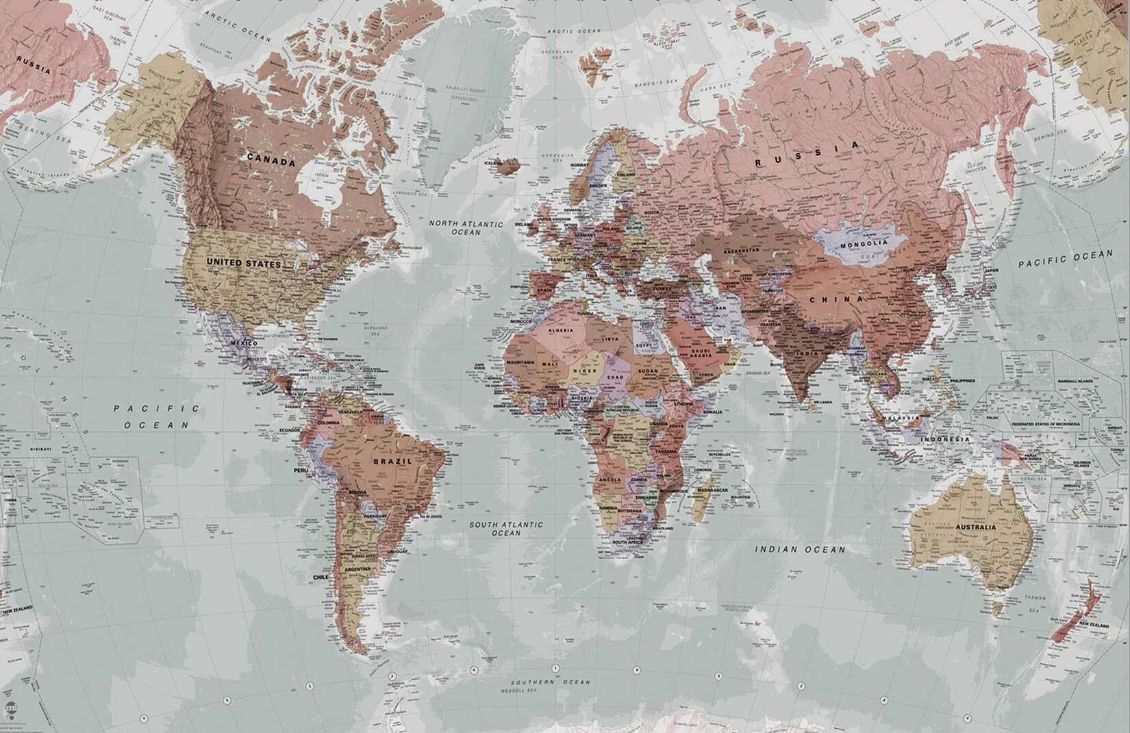 Classic World Map, vintage world map, earth-toned countries, HD Desktop Wallpaper