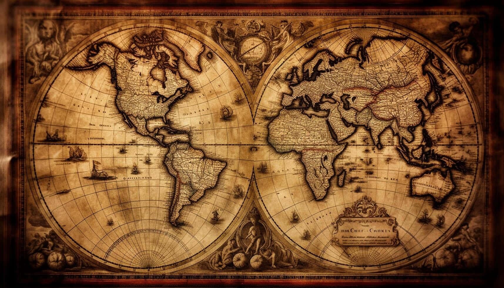 vintage world map, antique style, sepia-toned, HD Desktop Wallpaper