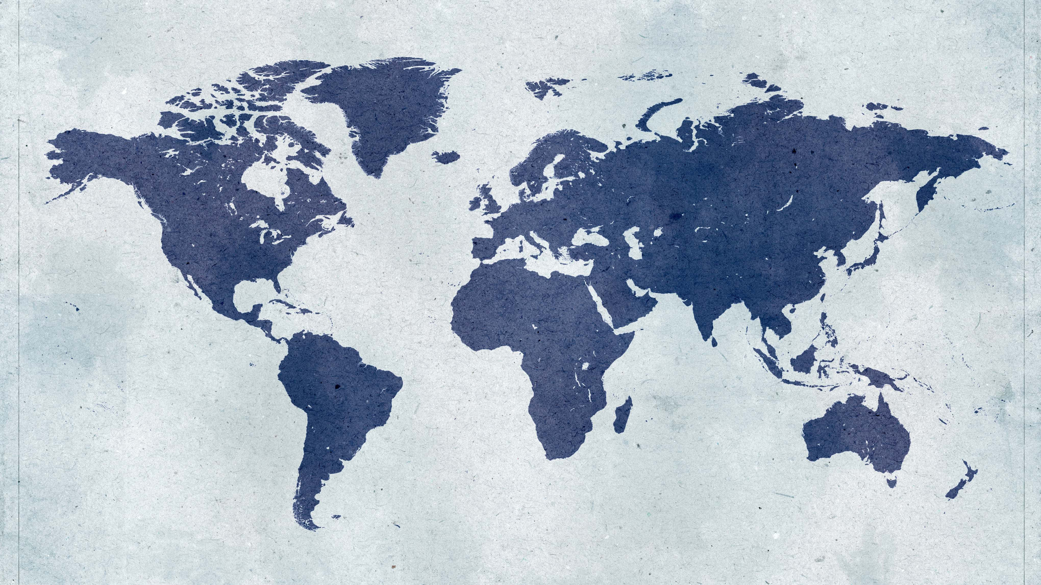 vintage world map, deep blue ink, textured off-white paper, 4K Desktop Wallpaper