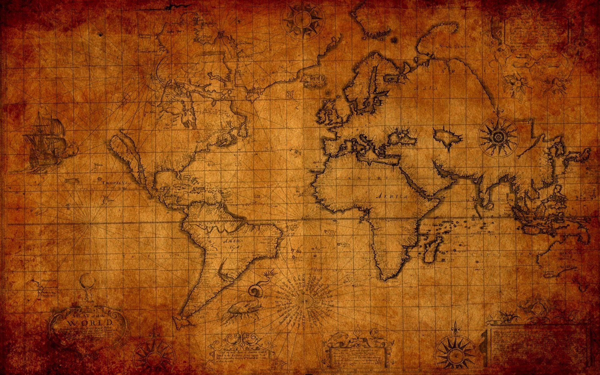 world map, old paper, sepia-toned, Full HD Desktop Wallpaper