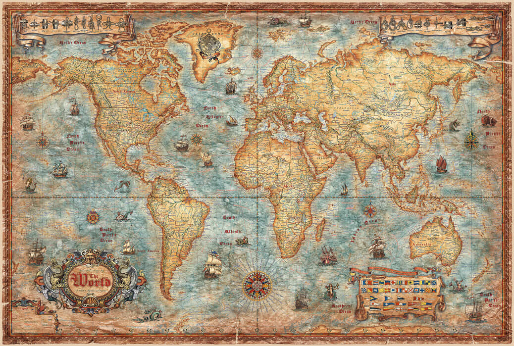 vintage world map, antique style, aged parchment texture, SD Desktop Wallpaper