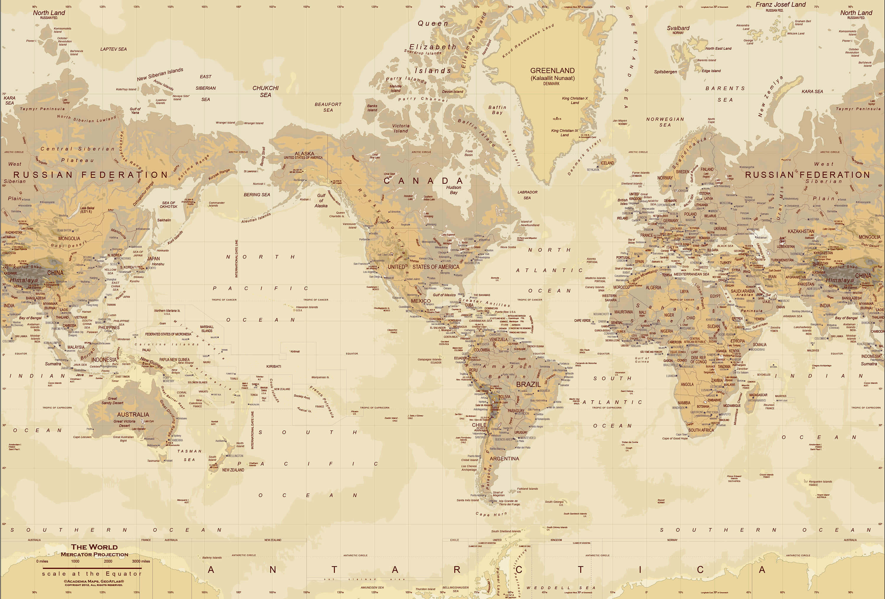 authentic antique world map, vintage sepia-toned, detailed country labels, 2K Desktop Wallpaper