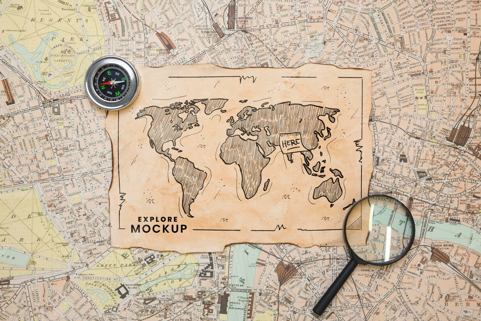 Ancient Geographic Depiction, vintage world map, compass, Full HD Desktop Wallpaper