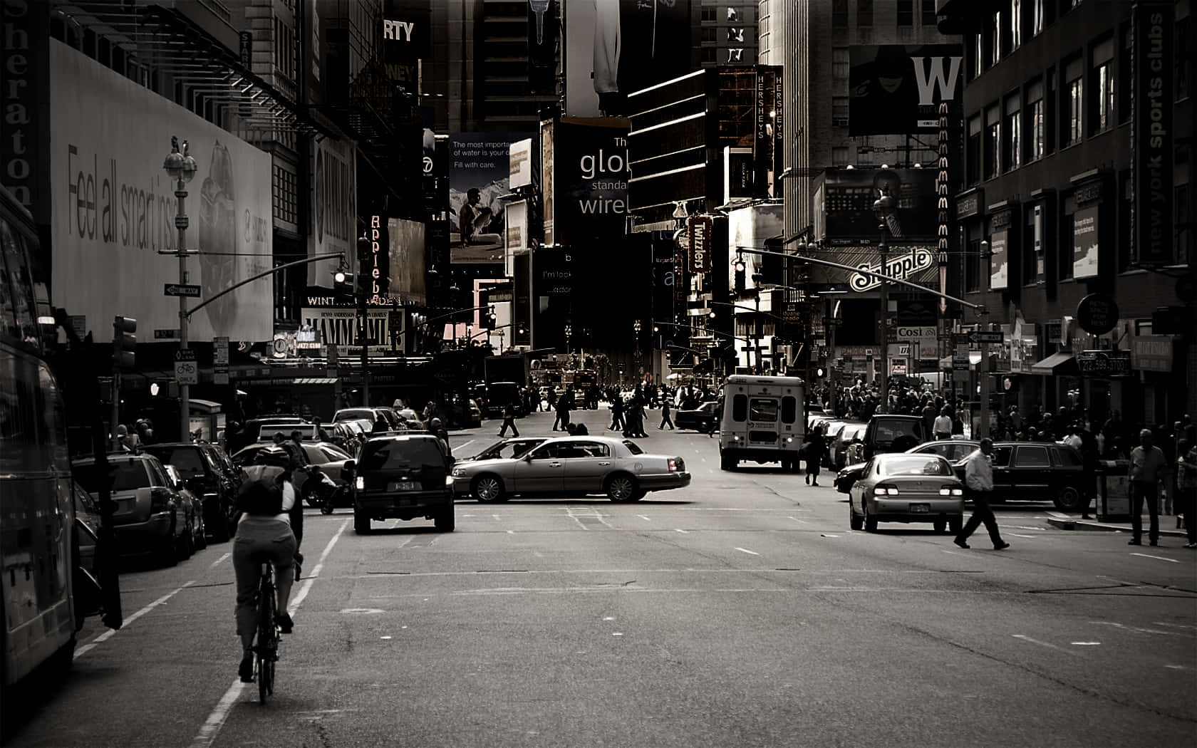 Old New York City, black and white city street, cars, HD Desktop Wallpaper