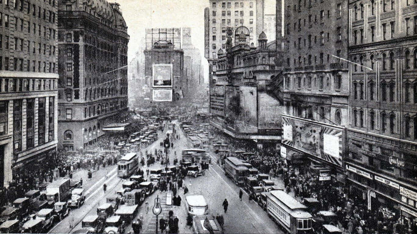 Old New York City, bustling early 20th century city street, pedestrians, HD Desktop Wallpaper