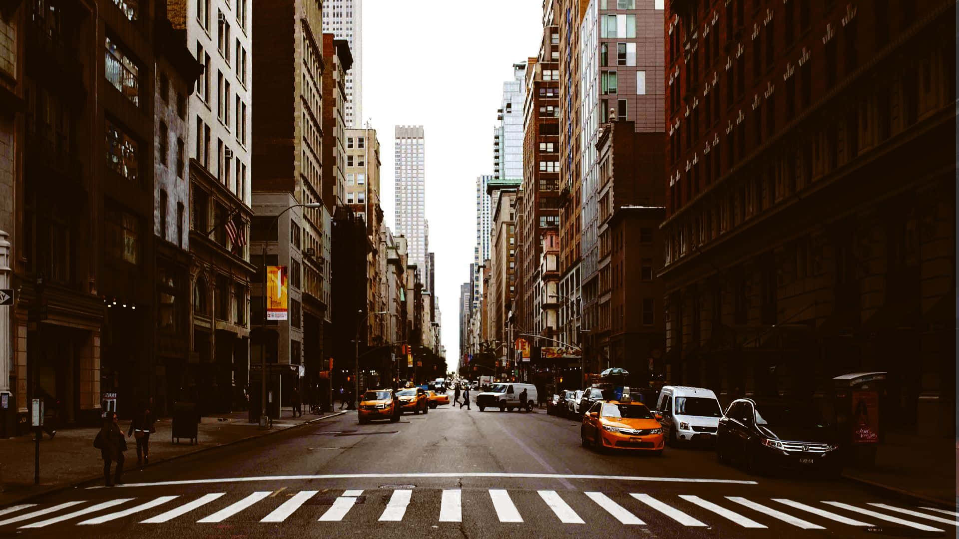 old New York City, yellow taxis, zebra crossing, Full HD Desktop Wallpaper