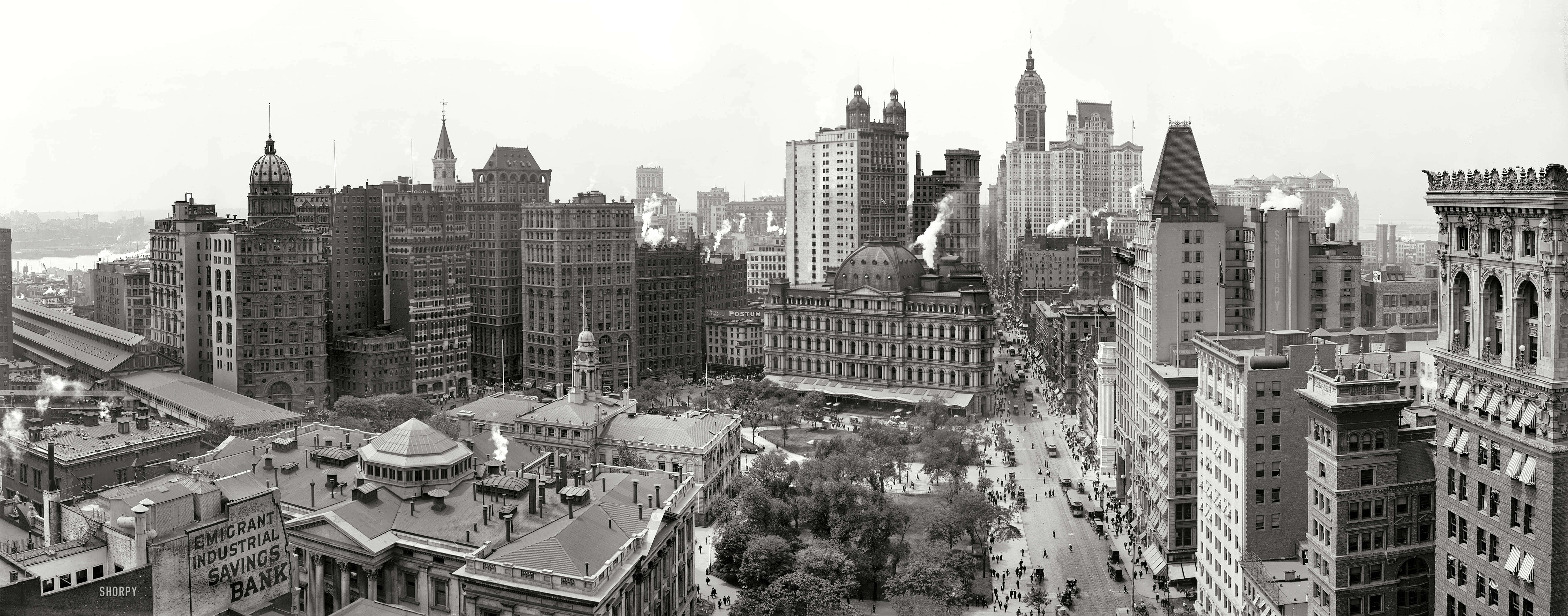 Old New York City, black and white aerial view, historic urban skyline, 5K Desktop Wallpaper