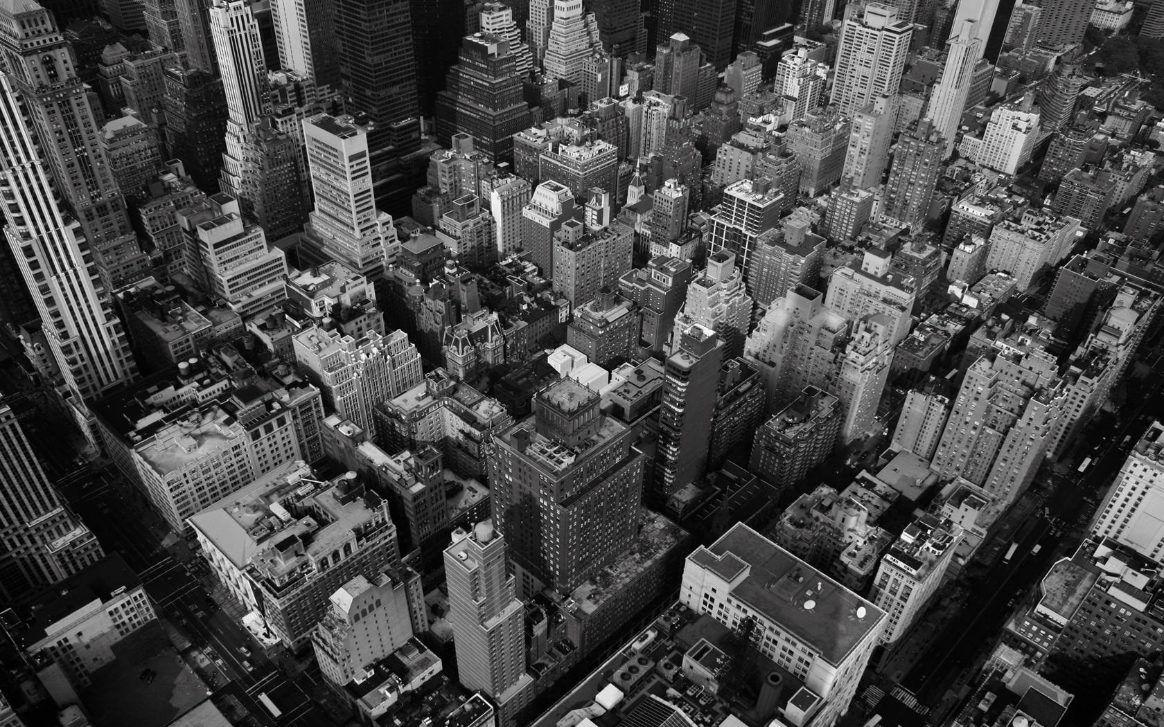Aerial View New York, black and white, dense urban grid, HD Desktop Wallpaper