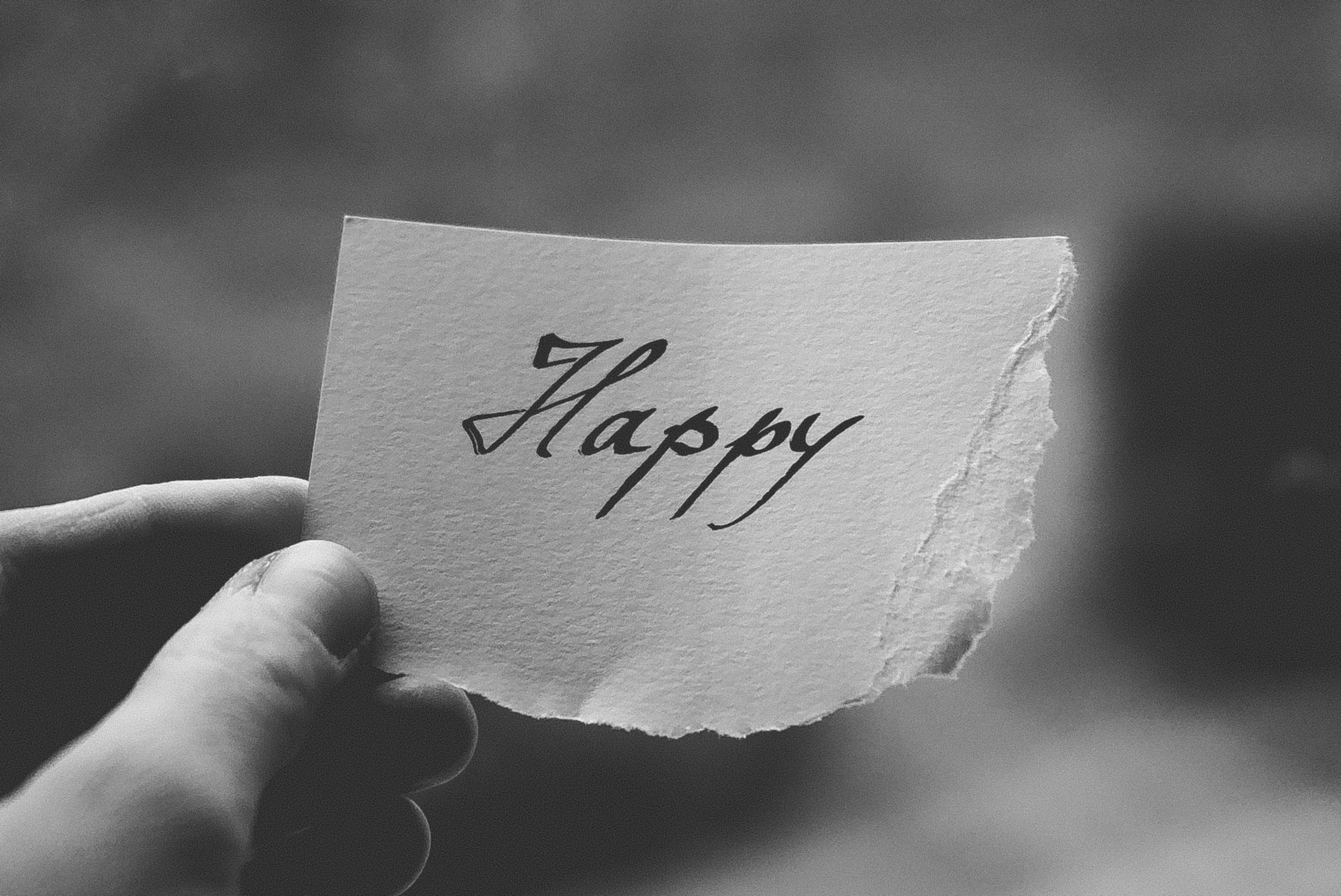 black and white, Happy, elegant cursive, 5K Desktop Wallpaper