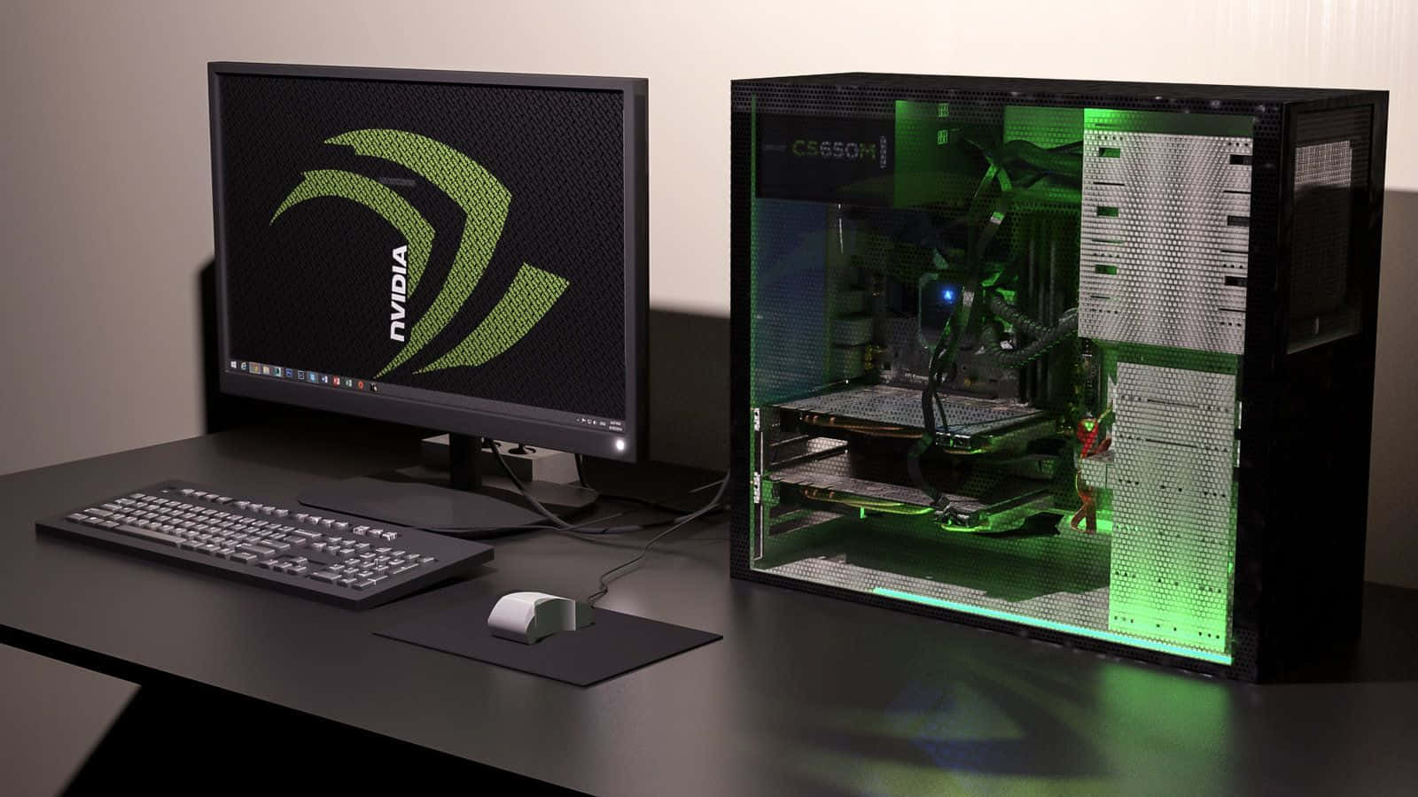 old pc, transparent PC case, glowing green, HD Desktop Wallpaper