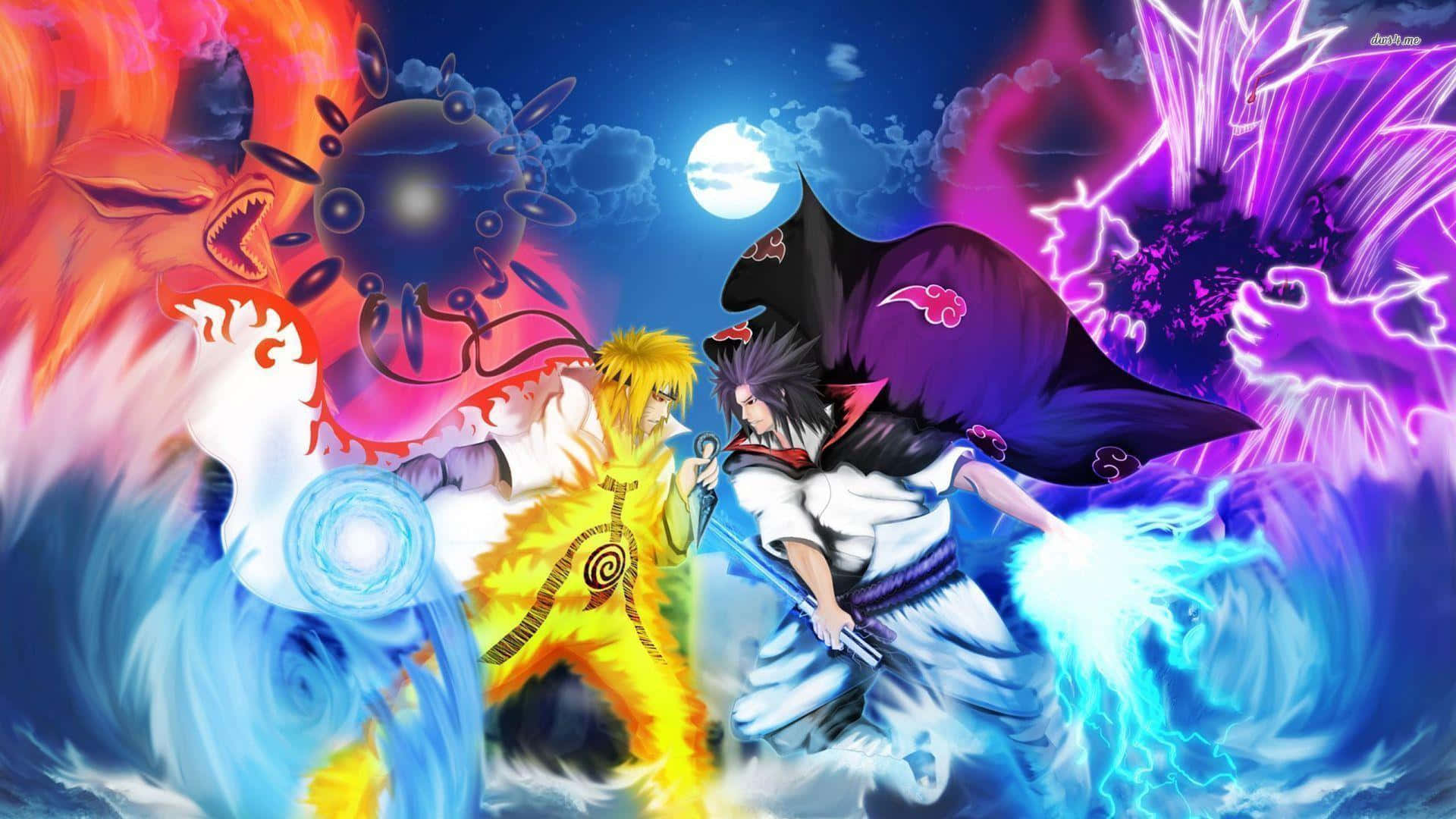 Old Sasuke, full moon, swirling elemental chakra, Full HD Desktop Wallpaper
