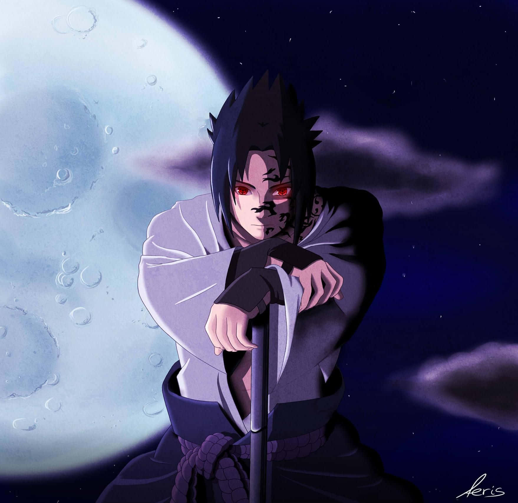 Old Sasuke, red eyes, staff, HD Desktop Wallpaper