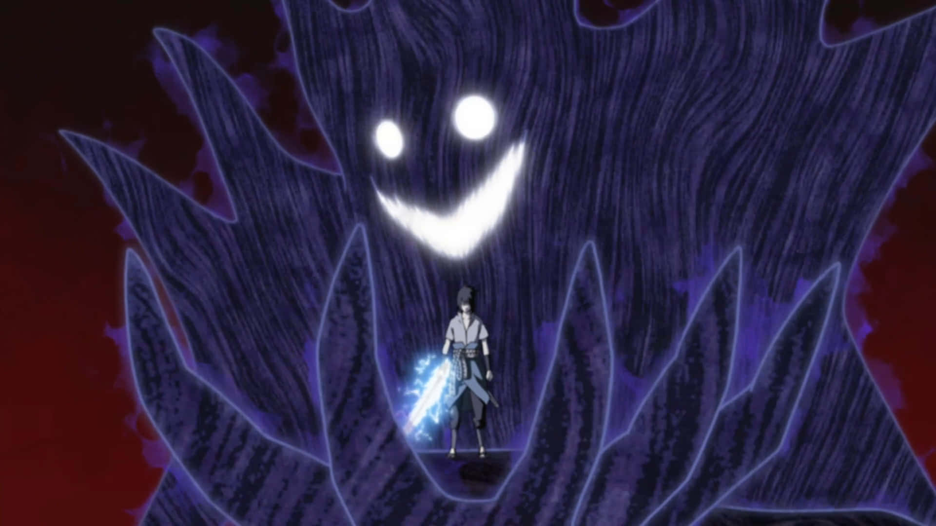 Old Sasuke, purple chakra beast, glowing white eyes, Full HD Desktop Wallpaper