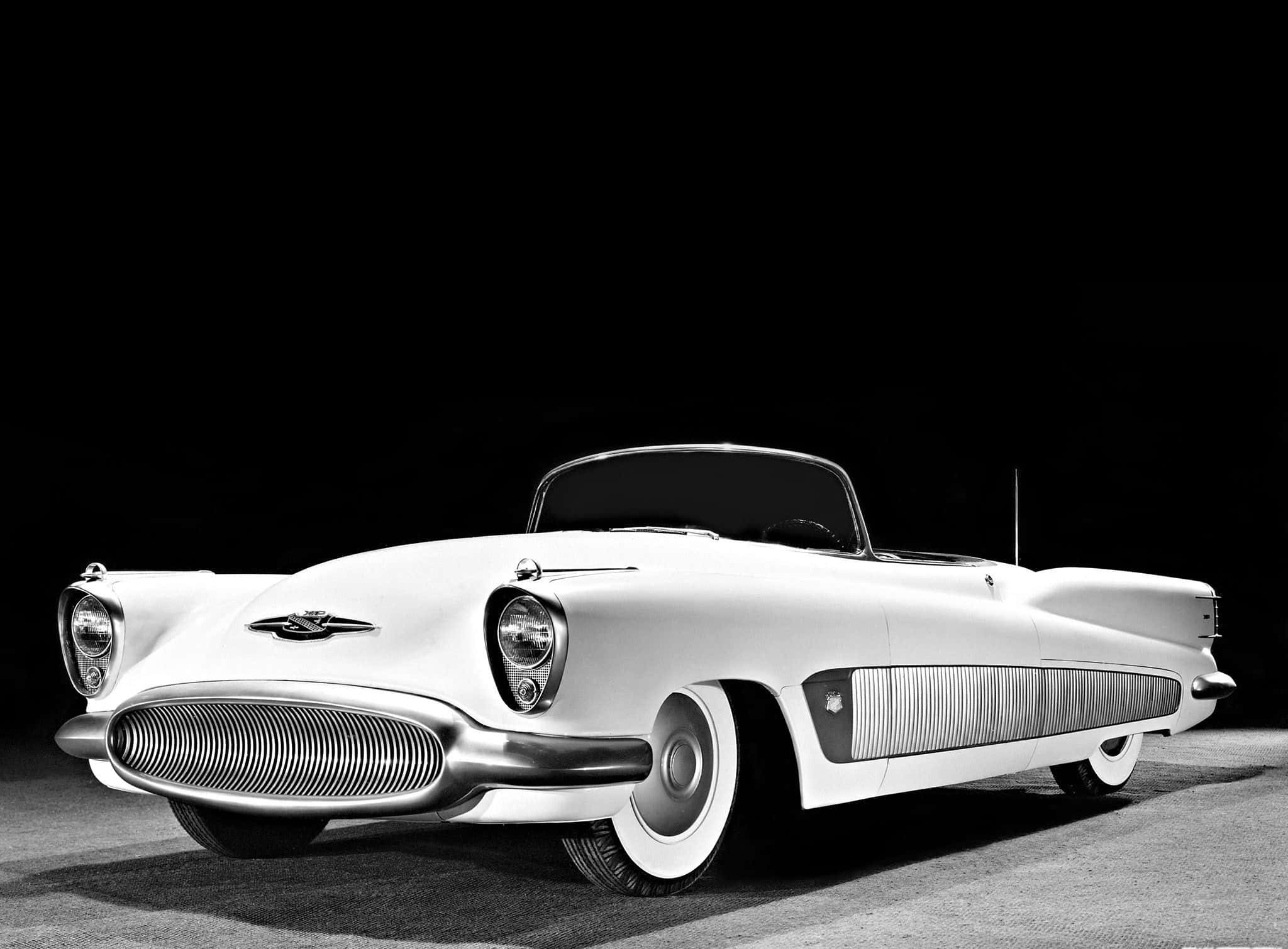 1950s concept car, sleek white, chrome accents, Full HD Desktop Wallpaper