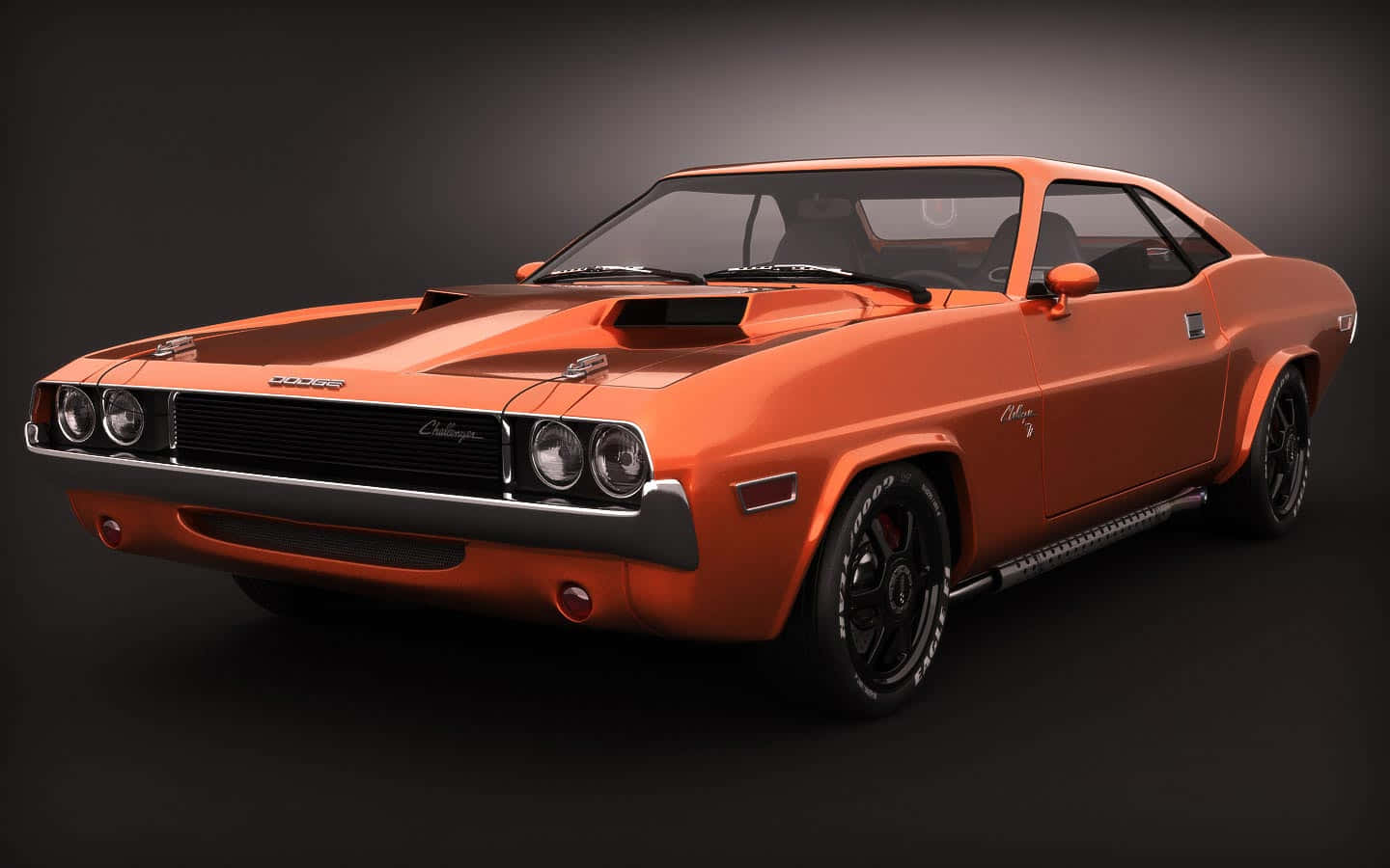 glossy orange, black wheels, hood scoop, HD Desktop Wallpaper