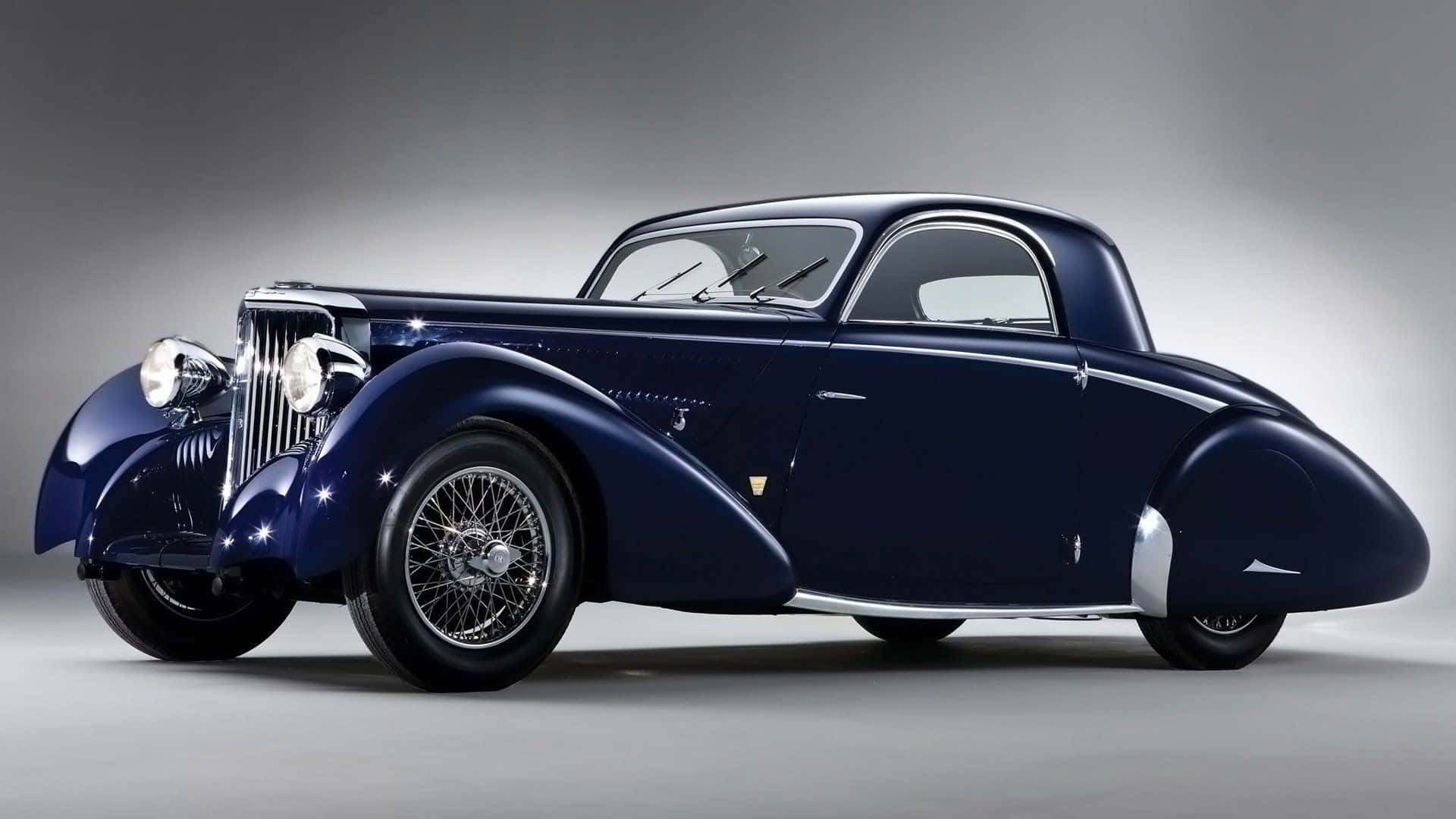 vintage blue car, chrome accents, wire wheels, Full HD Desktop Wallpaper