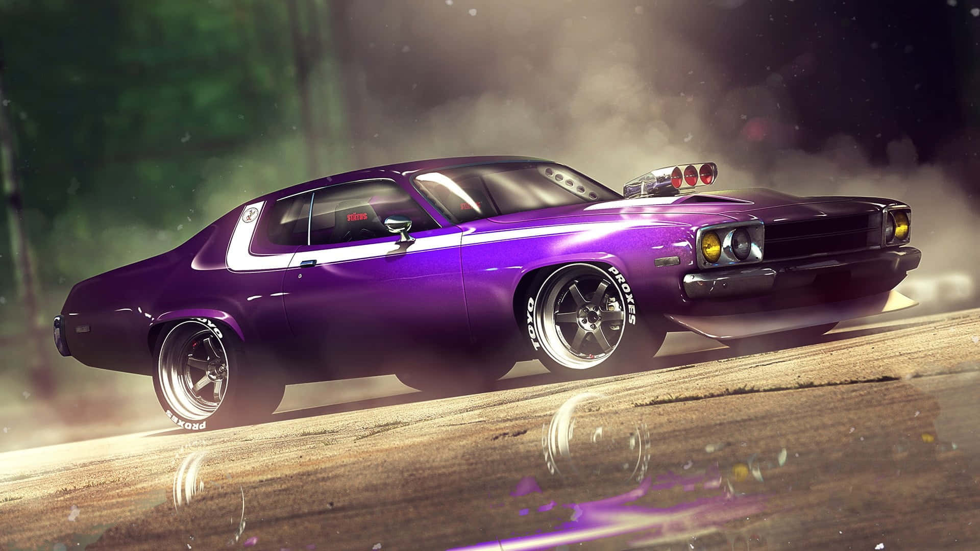 Purple, Old School Muscle Cars, drifts, Full HD Desktop Wallpaper