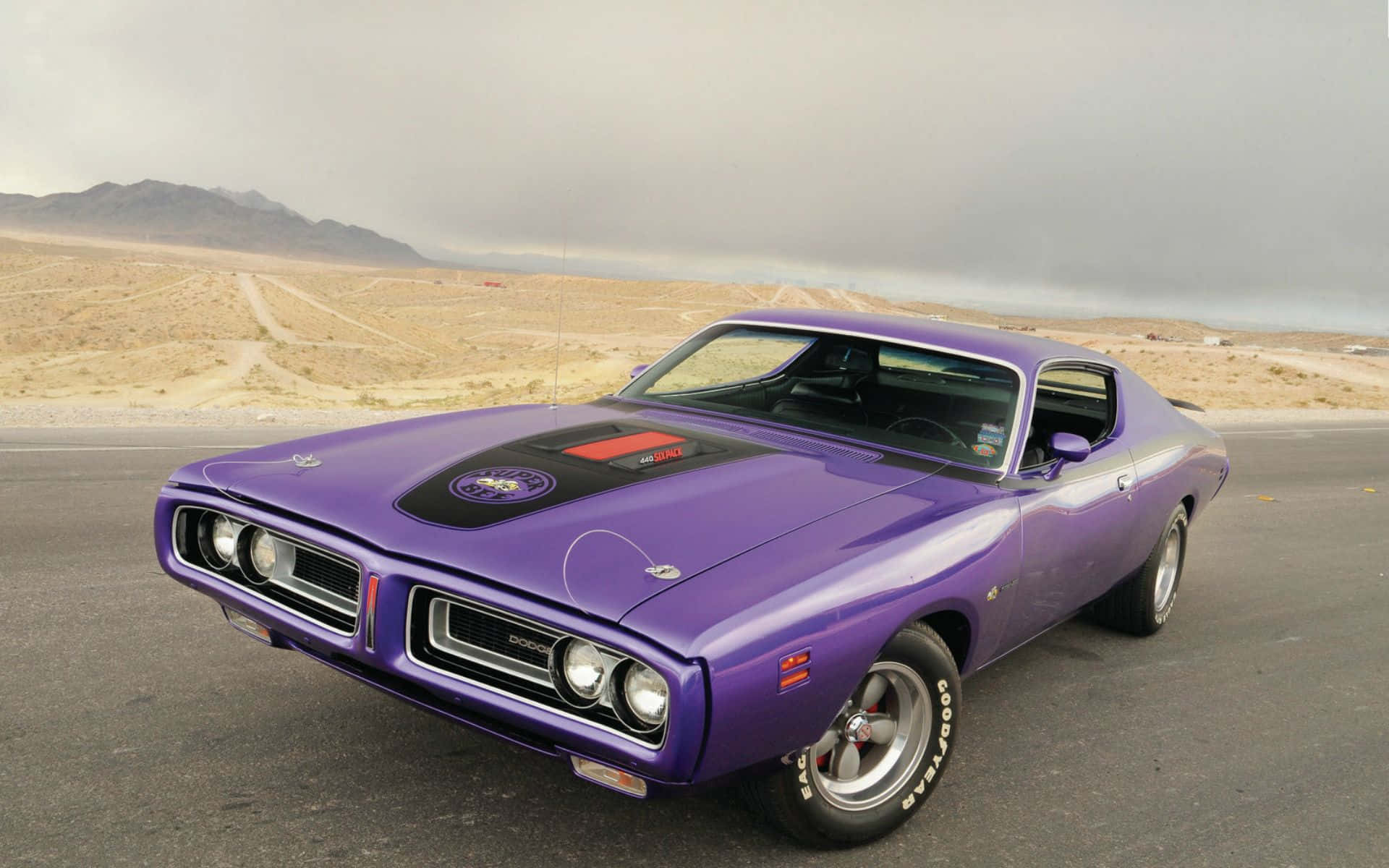 vibrant purple, classic muscle car, asphalt road, Full HD Desktop Wallpaper