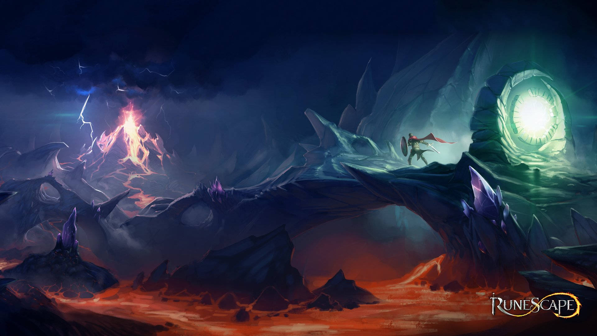 Old School Runescape, lone warrior, jagged bridge, Full HD Desktop Wallpaper