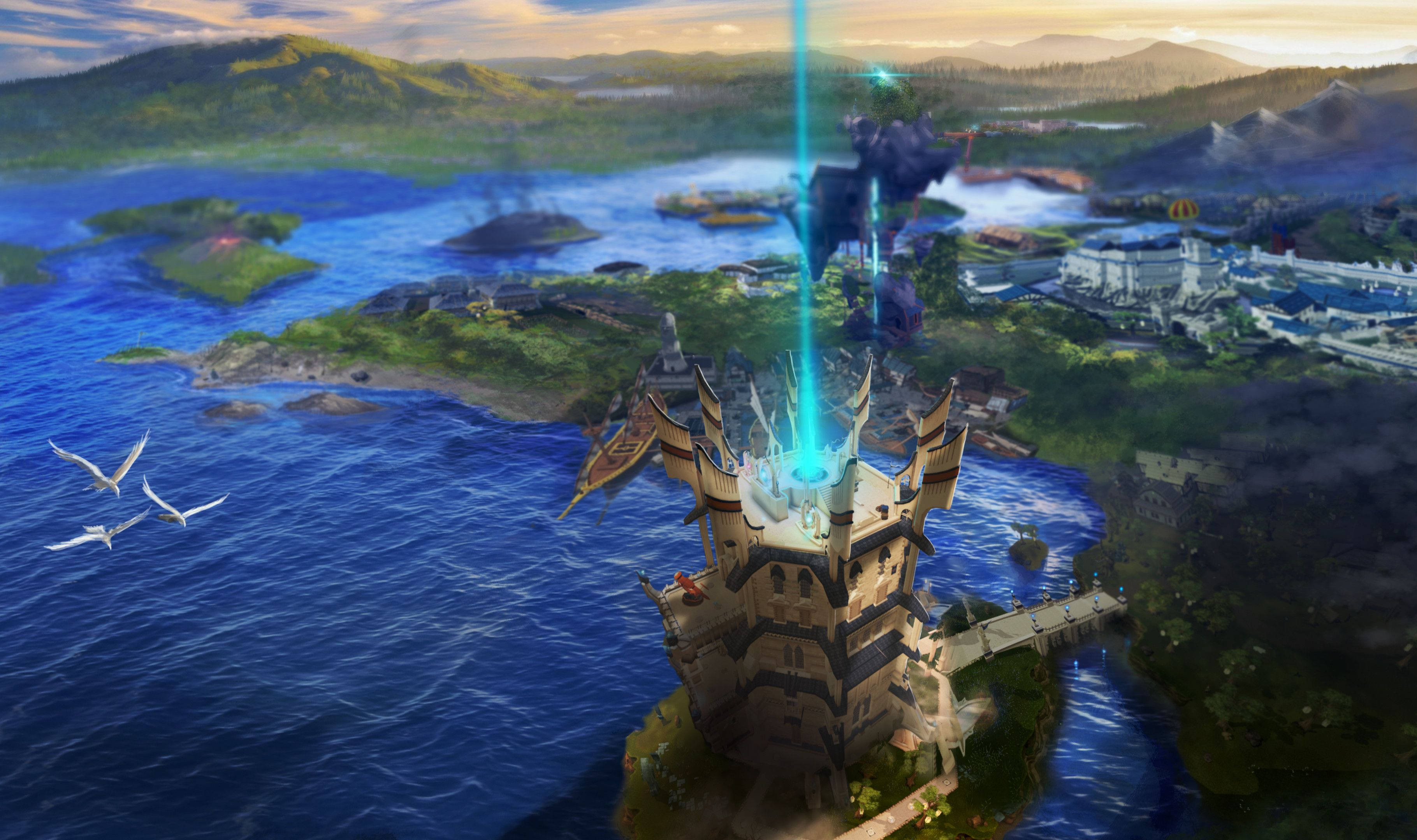 Old School Runescape, fantasy tower, coastal island, 2K Desktop Wallpaper