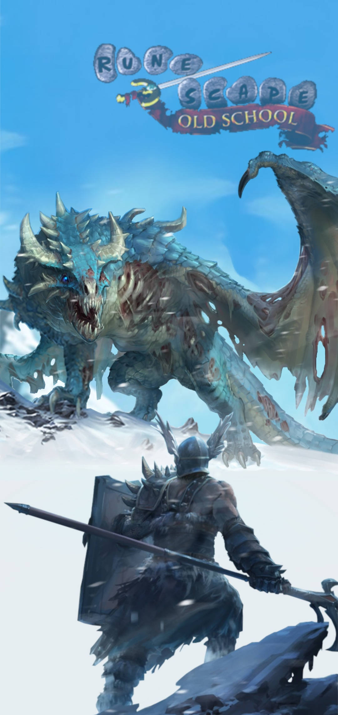 Old School Runescape, knight in armor, massive blue dragon, Full HD Phone Wallpaper