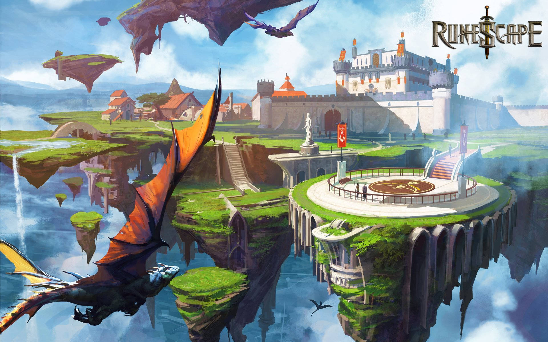 Old School Runescape, kingdom, floating island fortress, Full HD Desktop Wallpaper