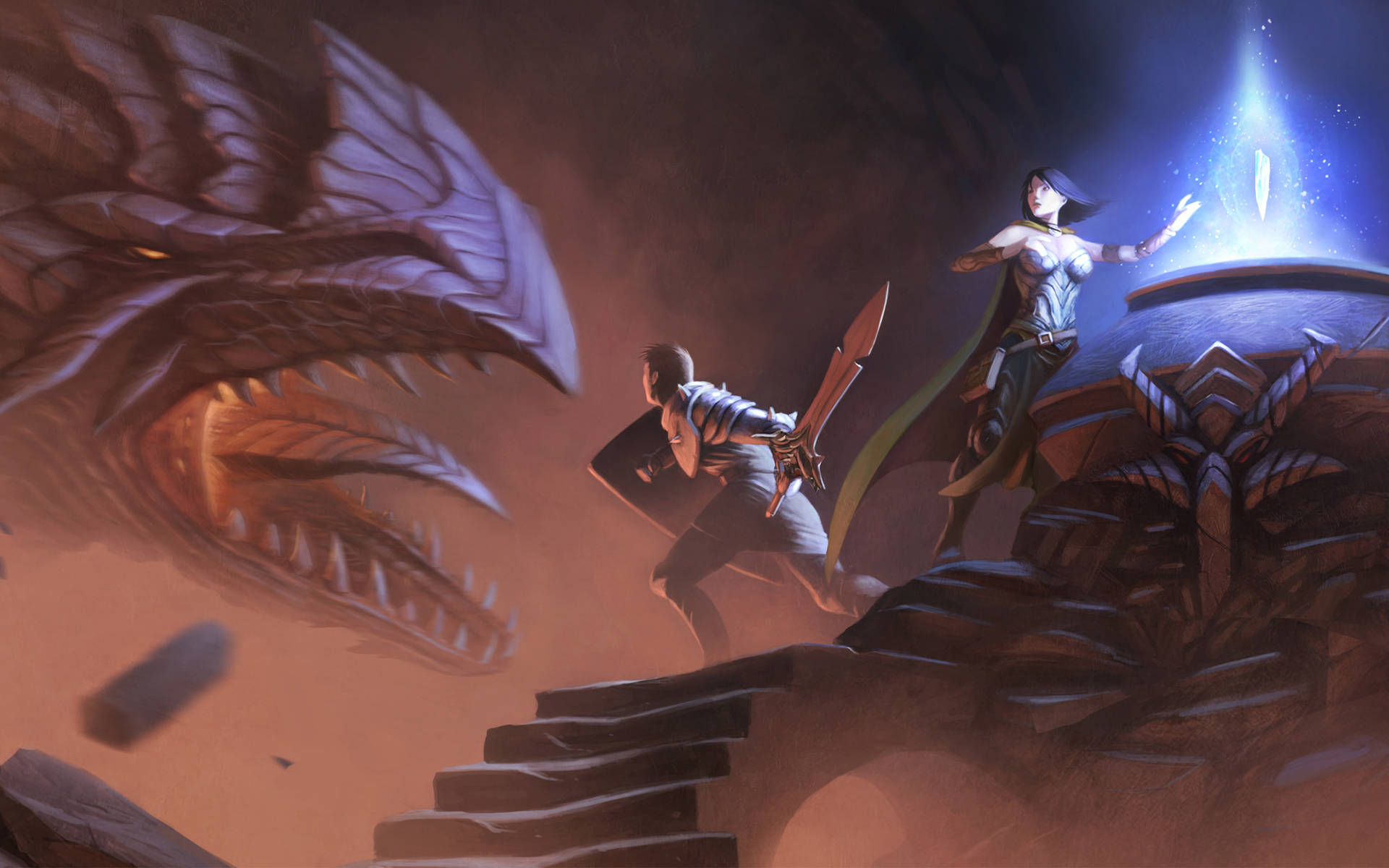 Old School Runescape, adventurers, massive dragon, Full HD Desktop Wallpaper