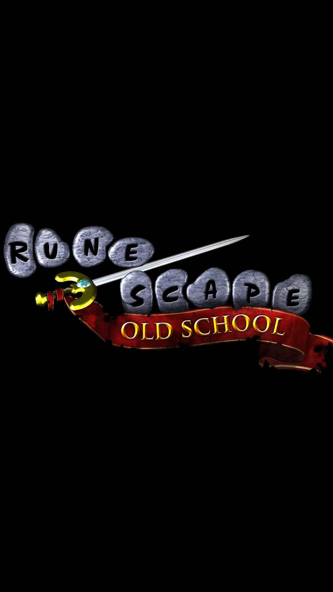 Old School RuneScape, sword piercing stone letters, black background, Full HD Phone Wallpaper