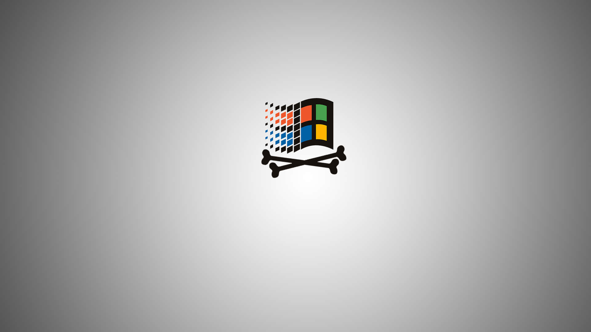 Windows 98, skull and crossbones, gradient gray background, Full HD Desktop Wallpaper