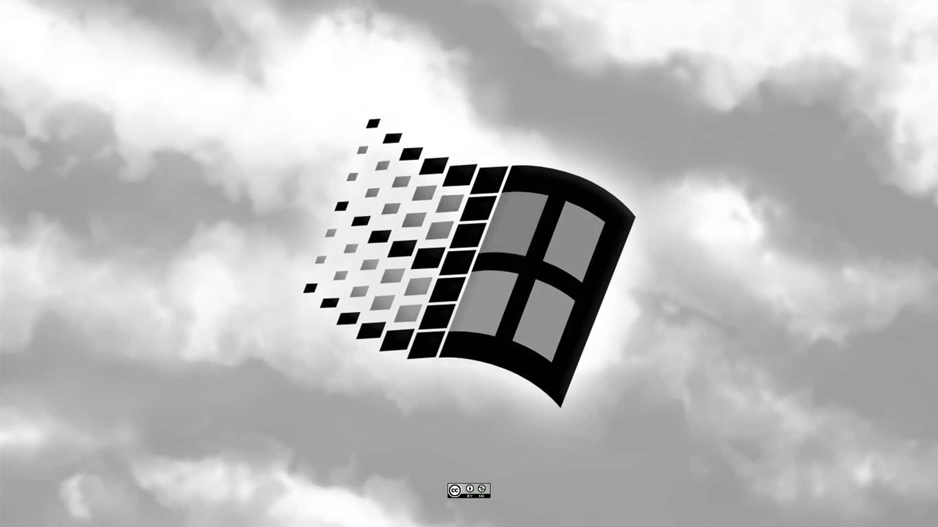 Windows logo, black and white, cloudy sky, Full HD Desktop Wallpaper