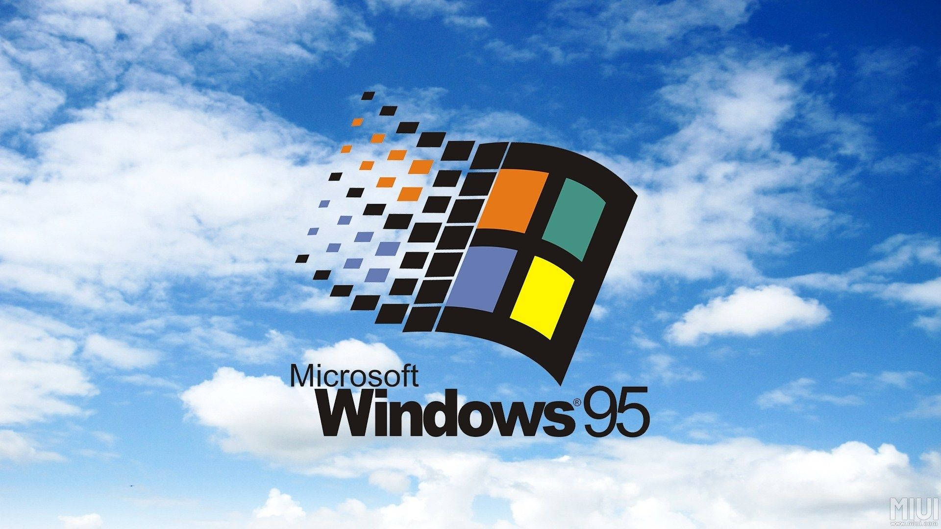 Windows 95, colorful four-pane window, pixelated trail, Full HD Desktop Wallpaper