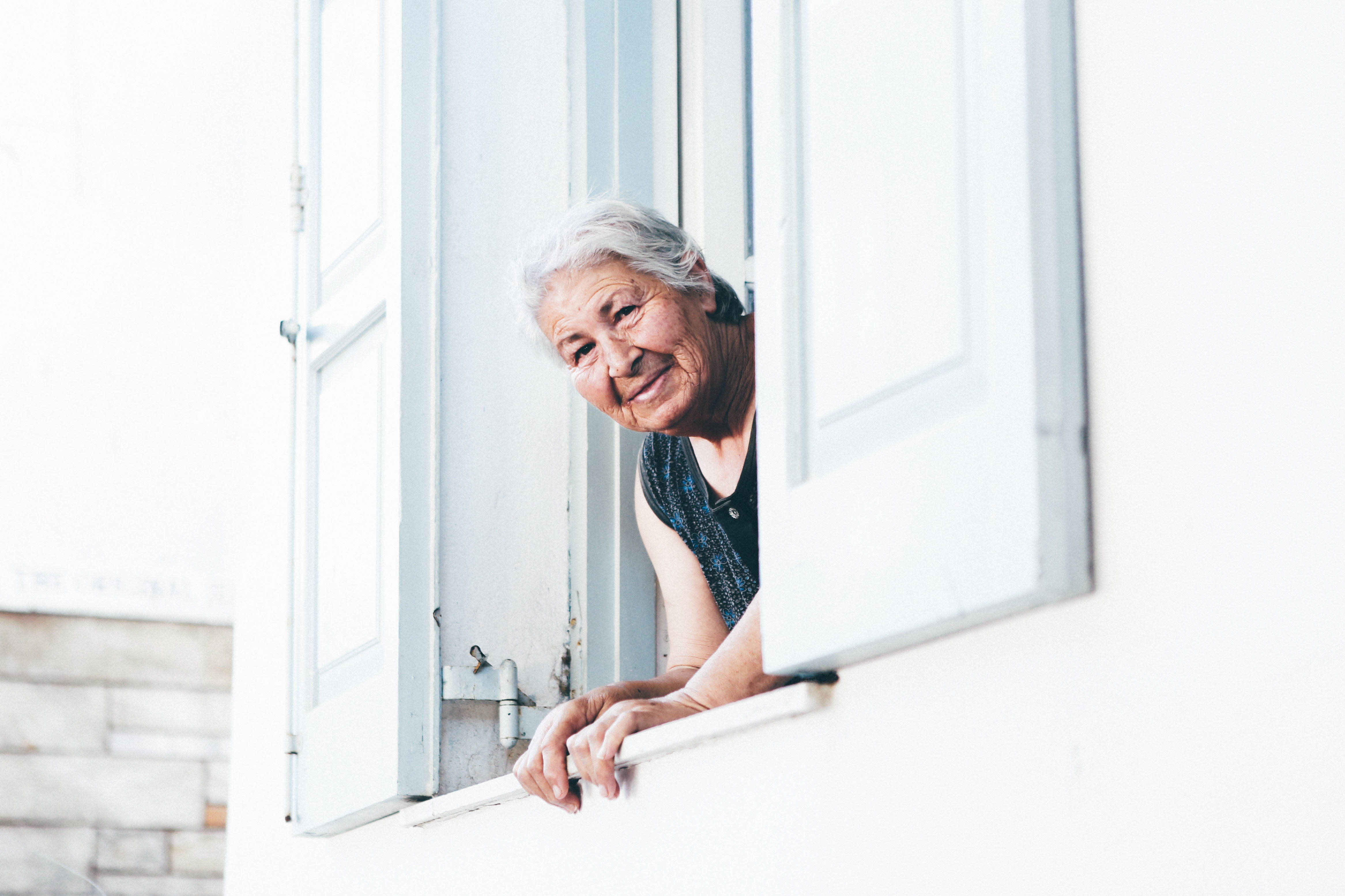 white hair, white window frame, elderly woman, 4K Desktop Wallpaper