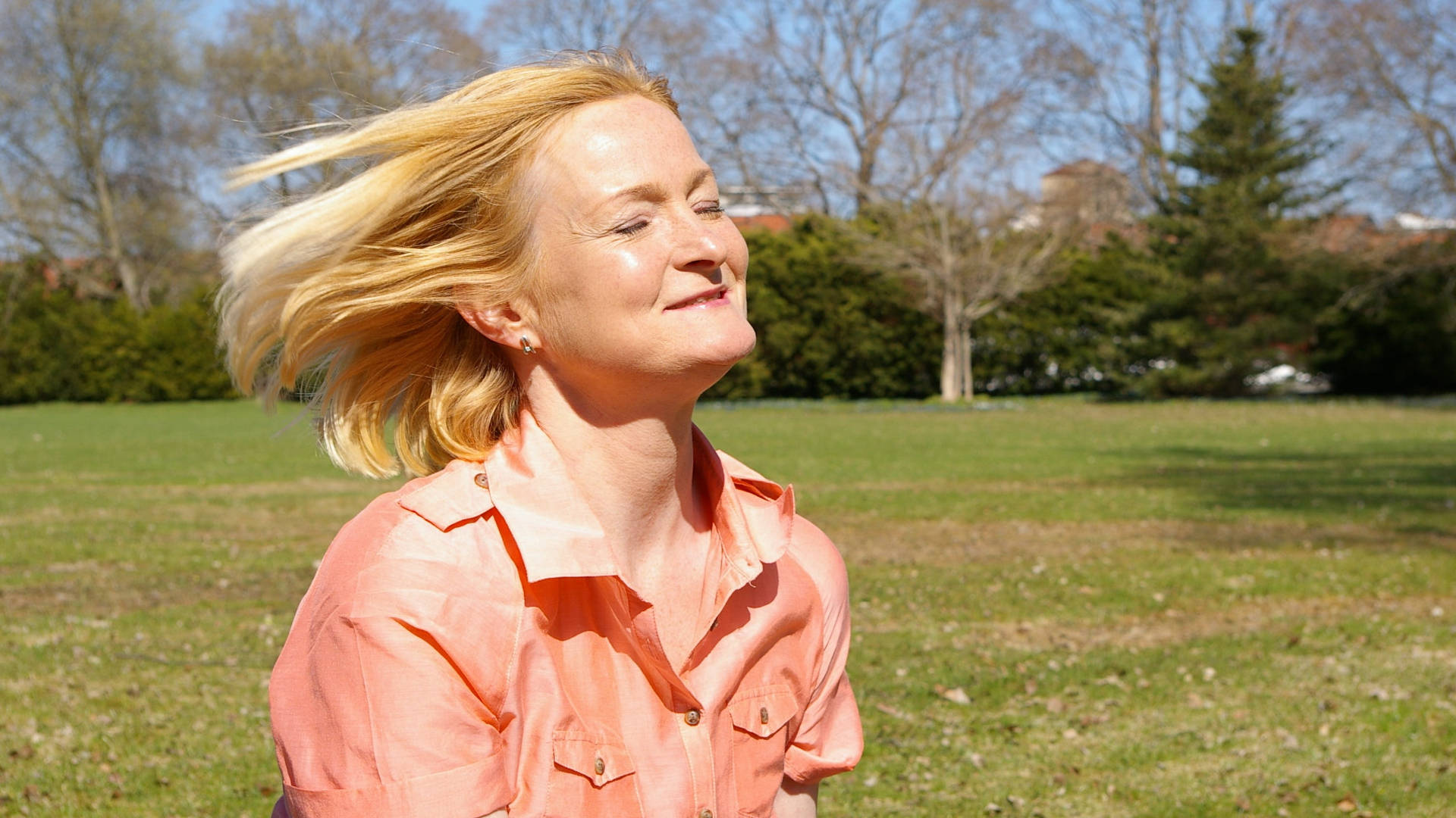 Older Woman, blonde hair, wind, Full HD Desktop Wallpaper