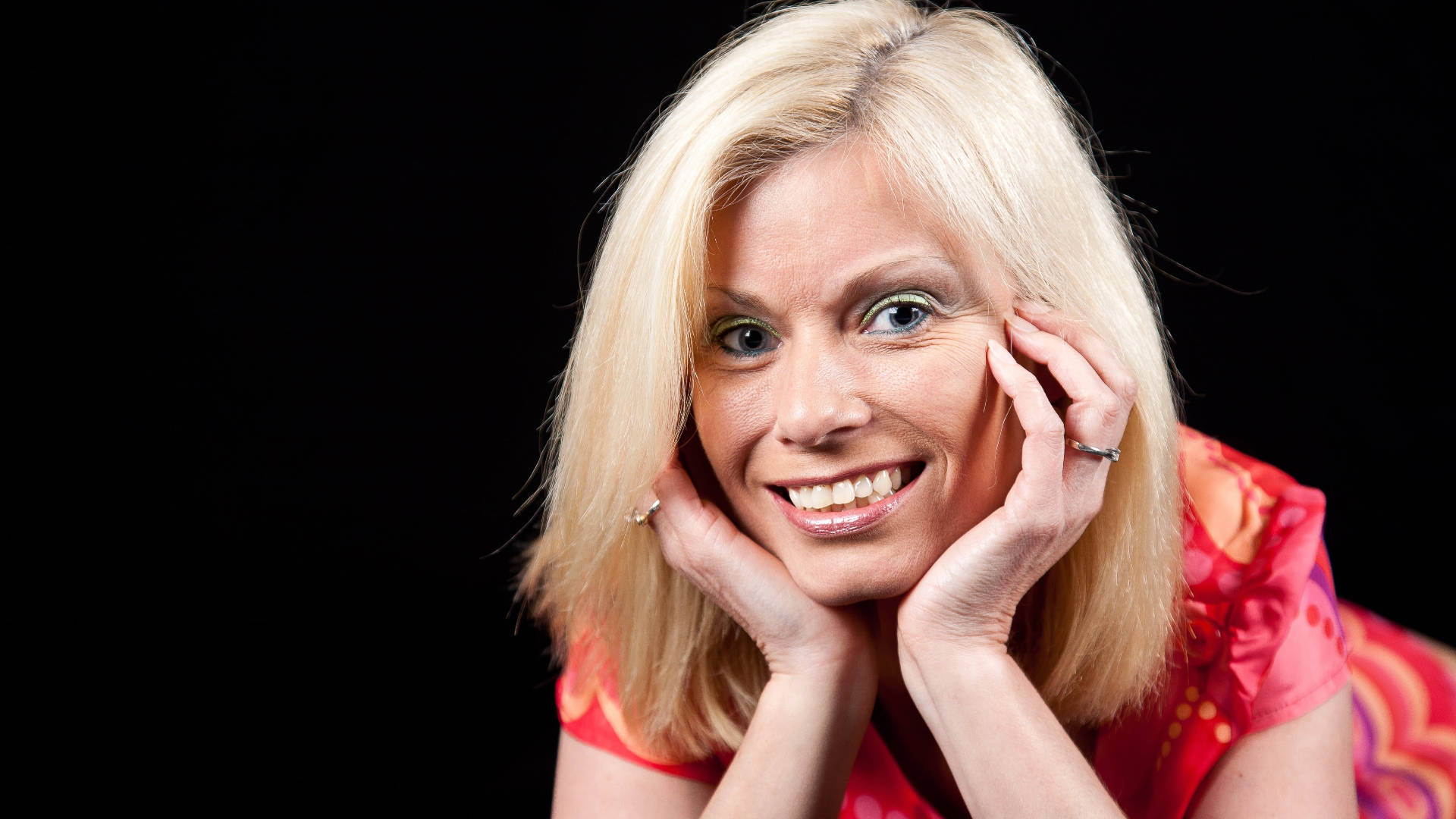 older woman, blonde, bright blue eyes, Full HD Desktop Wallpaper