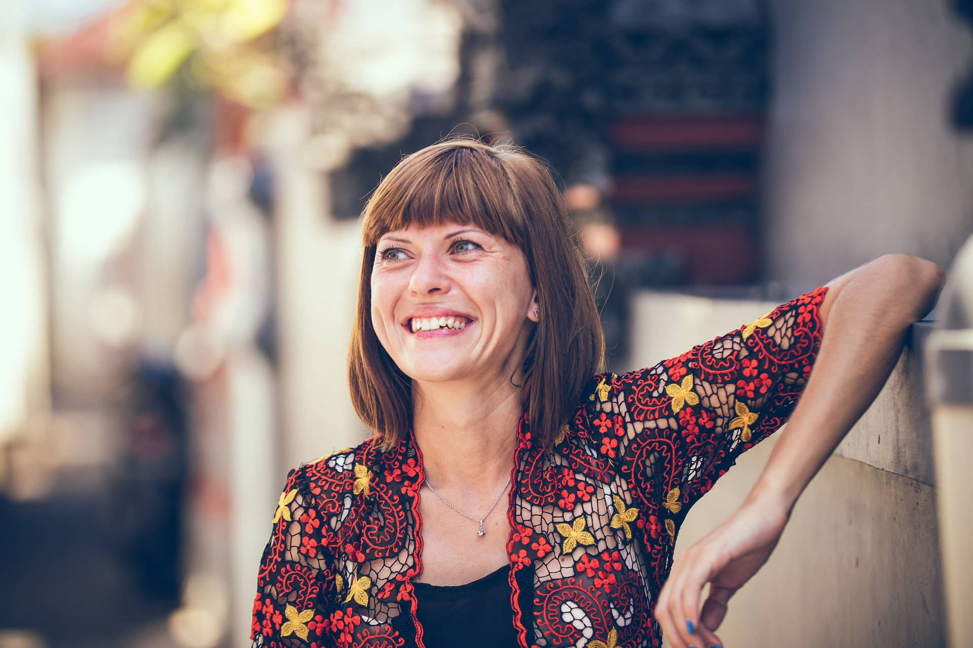 older woman, brown hair, floral jacket, Full HD Desktop Wallpaper