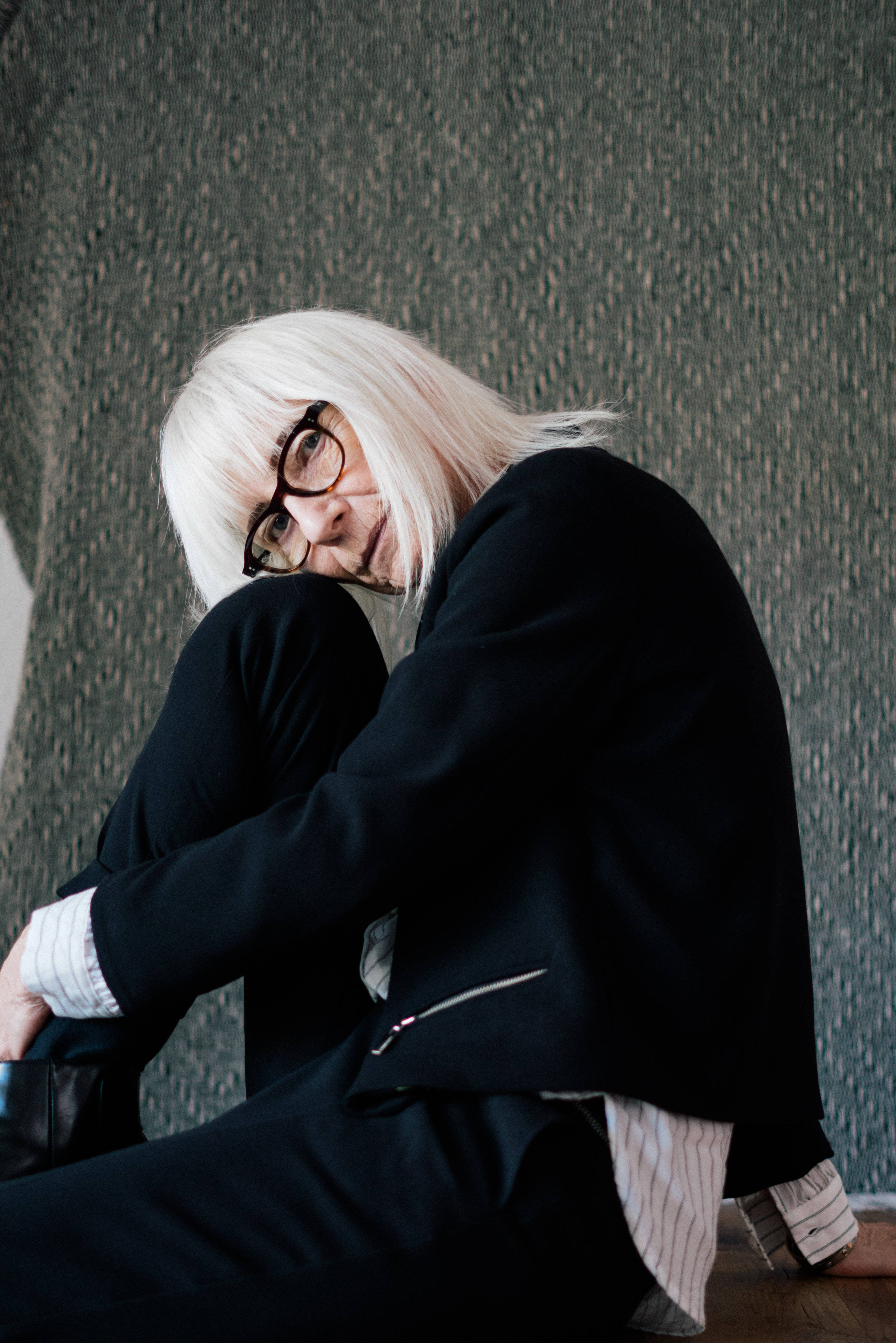 white hair, glasses, dark suit, 4K Phone Wallpaper