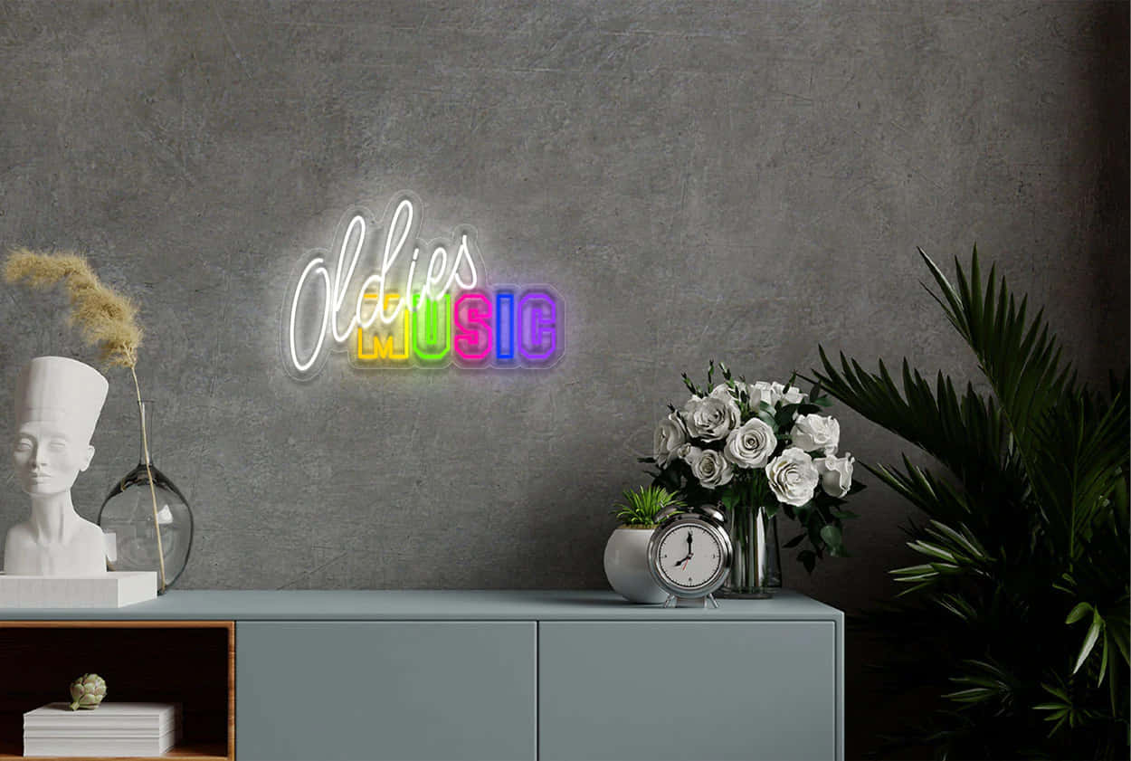 Oldies Music, neon sign, rainbow, SD Desktop Wallpaper