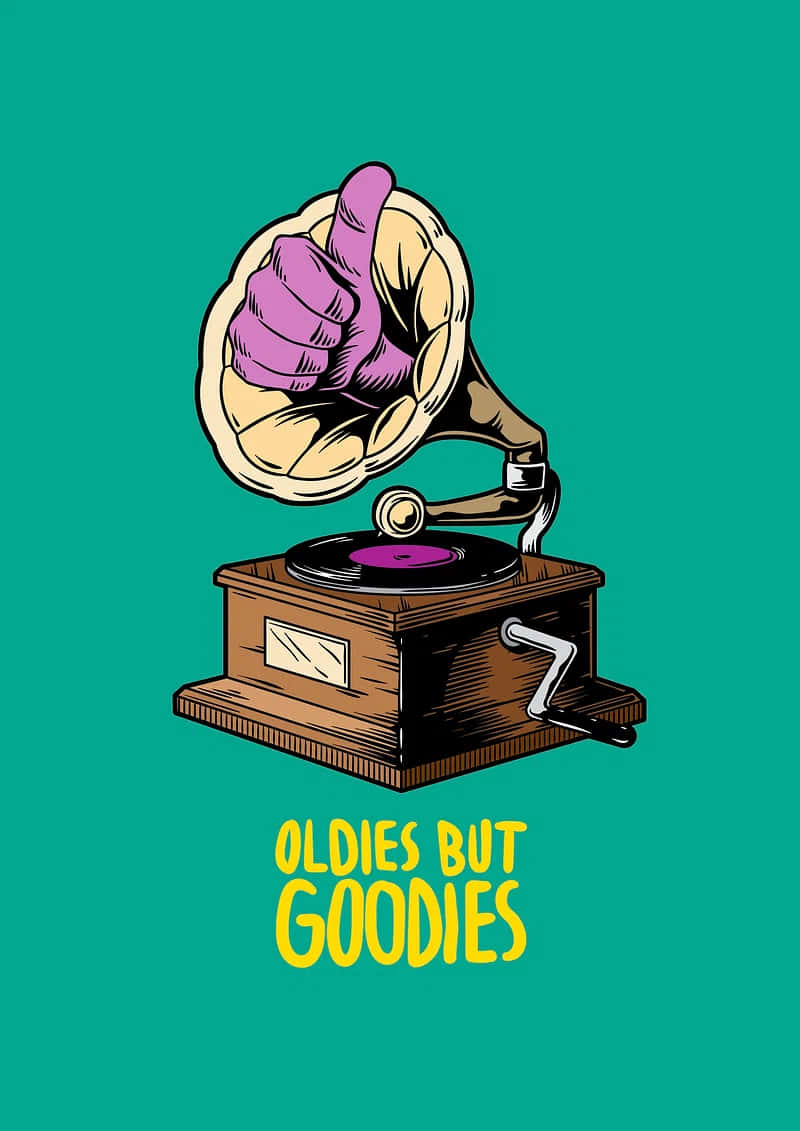 retro phonograph, purple-gloved hand, thumbs up, SD Phone Wallpaper