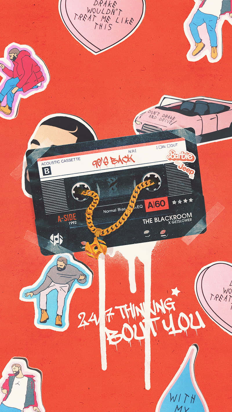 retro cassette, stickers collage, vibrant red background, HD Phone Wallpaper