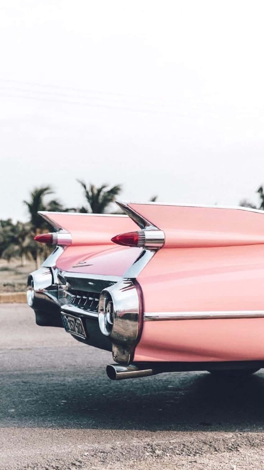 vintage pink Cadillac, chrome tailfins, roadside, HD Phone Wallpaper