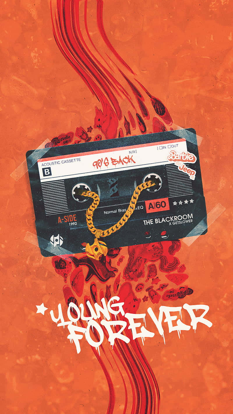 vintage cassette tape, gold chain, fiery red-orange swirls, HD Phone Wallpaper