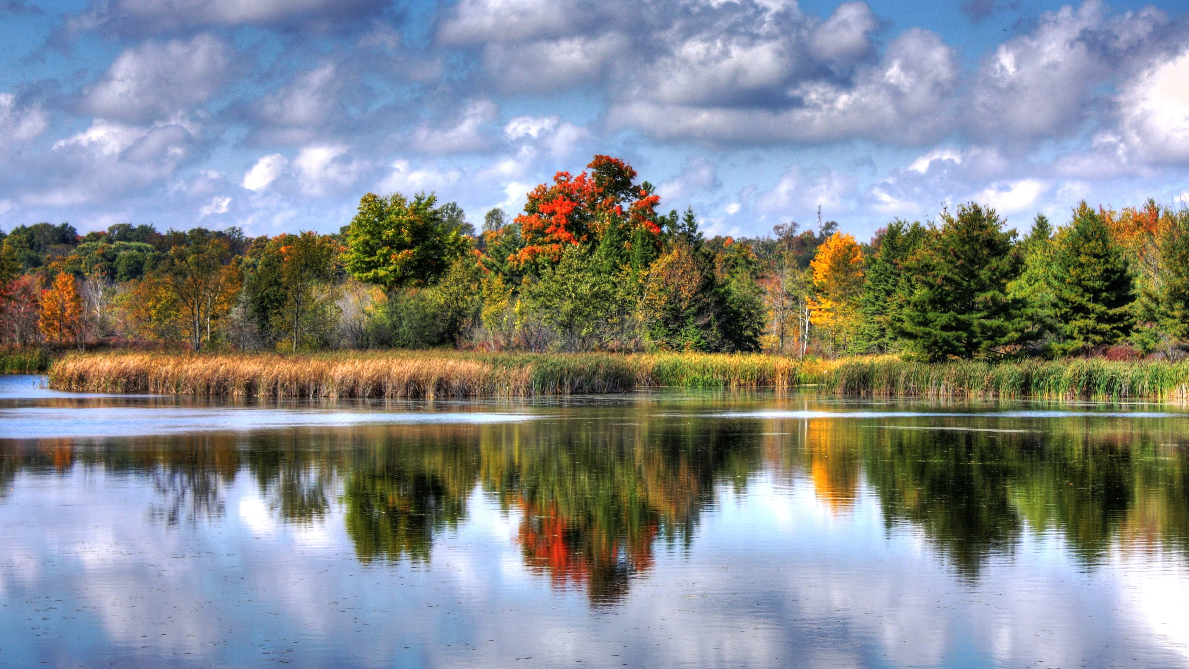 Oled 4K HDR, 3840 x 2160, autumn lake, 4K Desktop Wallpaper