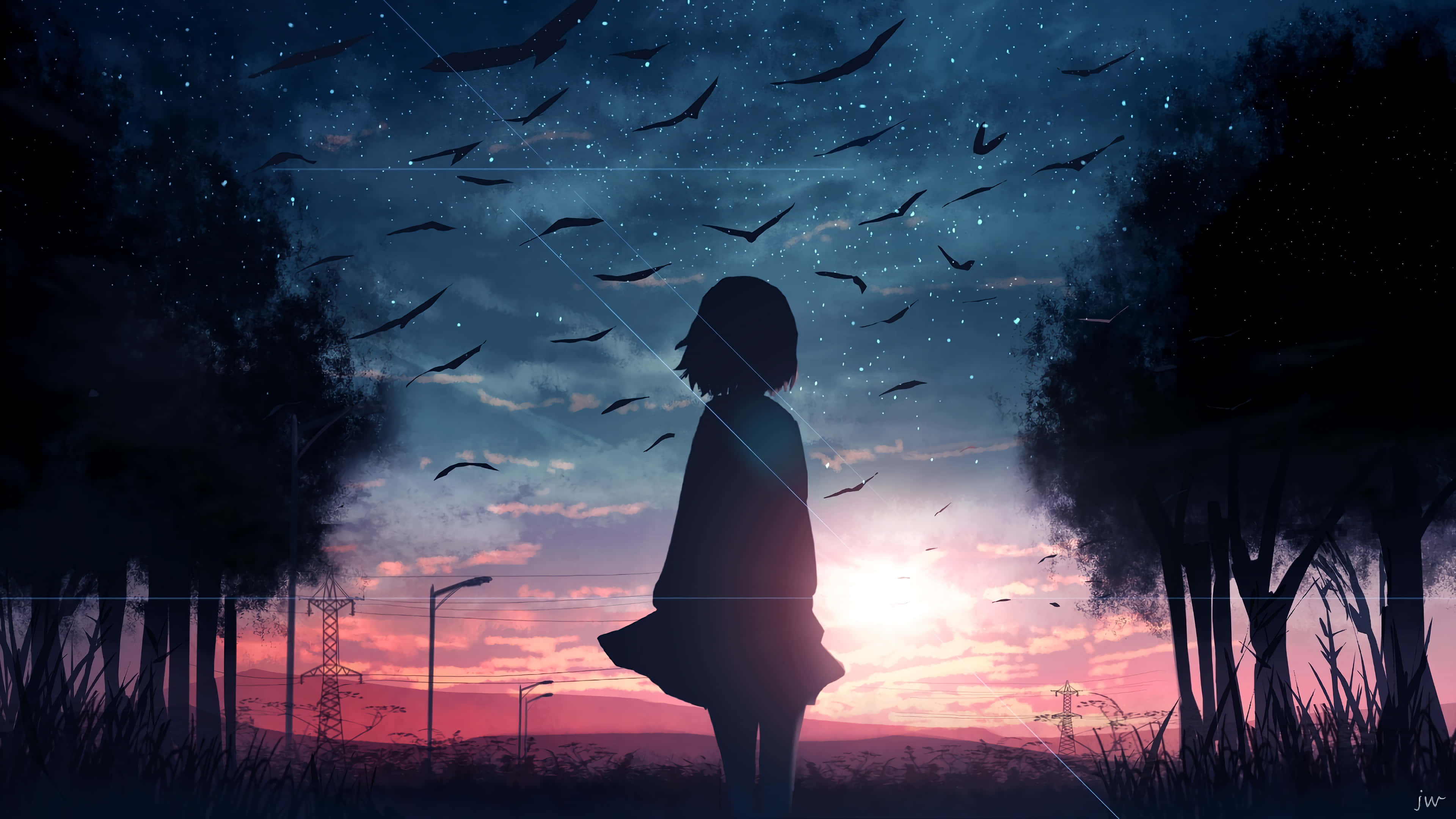 OLED 4K HDR, twilight sky, flying birds, 4K Desktop Wallpaper