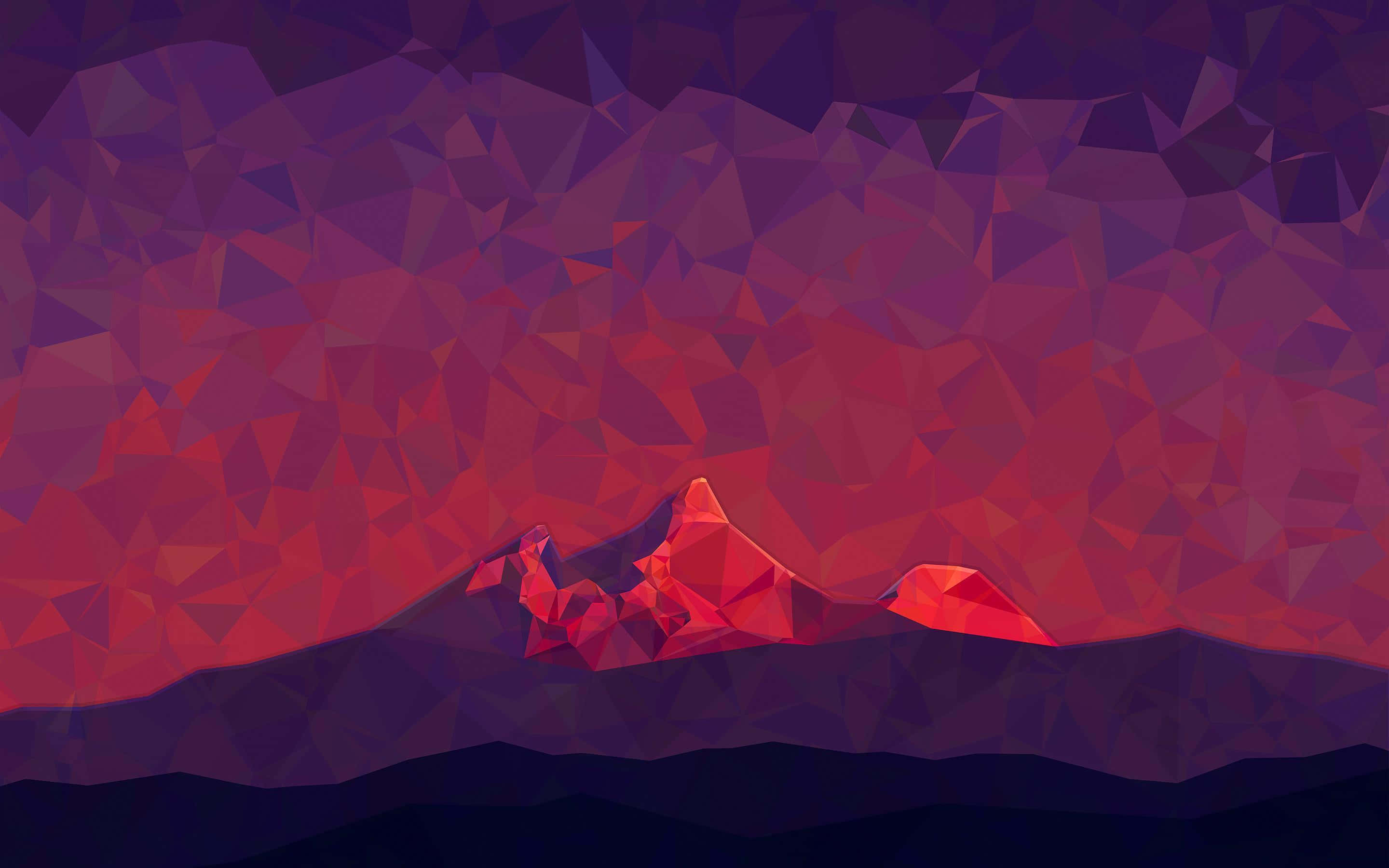 OLED 4K HDR, low-poly mountain range, fiery reds, 2K Desktop Wallpaper