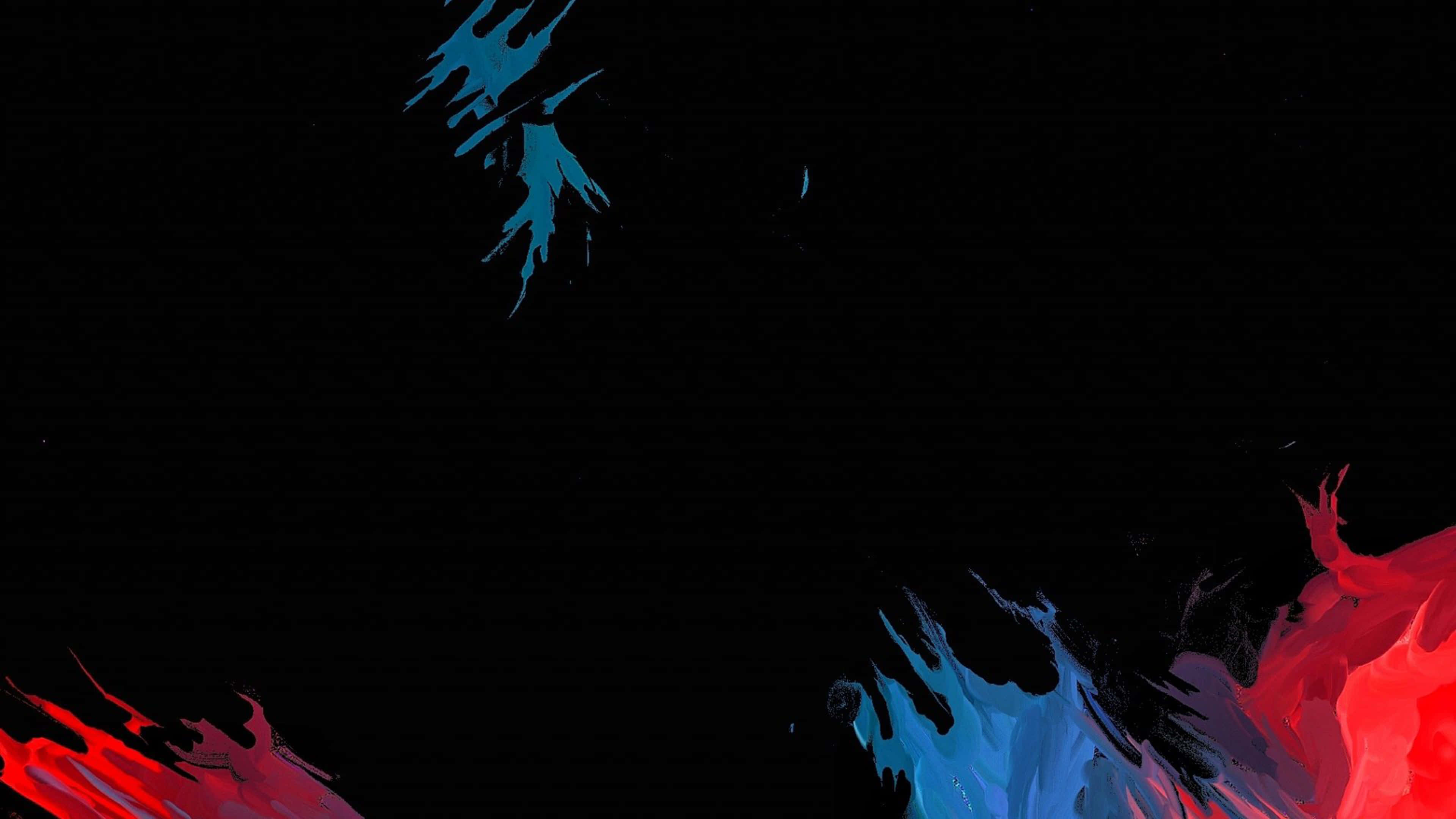 black background, vibrant red, blue paint splatters, 4K Desktop Wallpaper