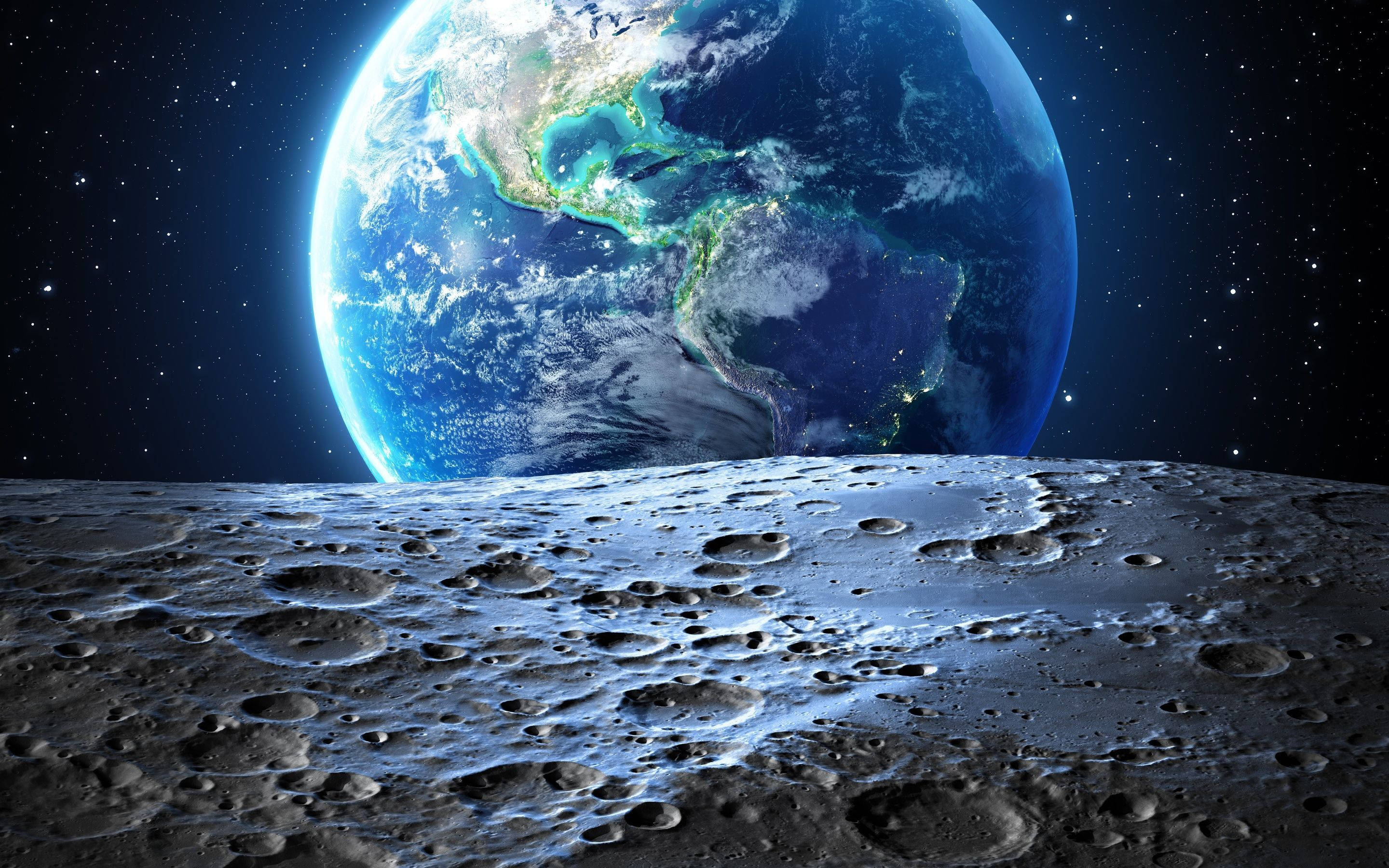 OLED 4K, Earth, lunar surface, 2K Desktop Wallpaper
