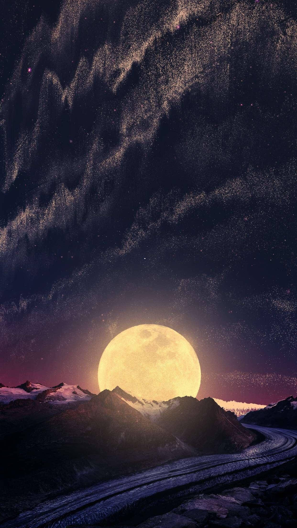 yellow, full moon, oled iphone, Full HD Phone Wallpaper