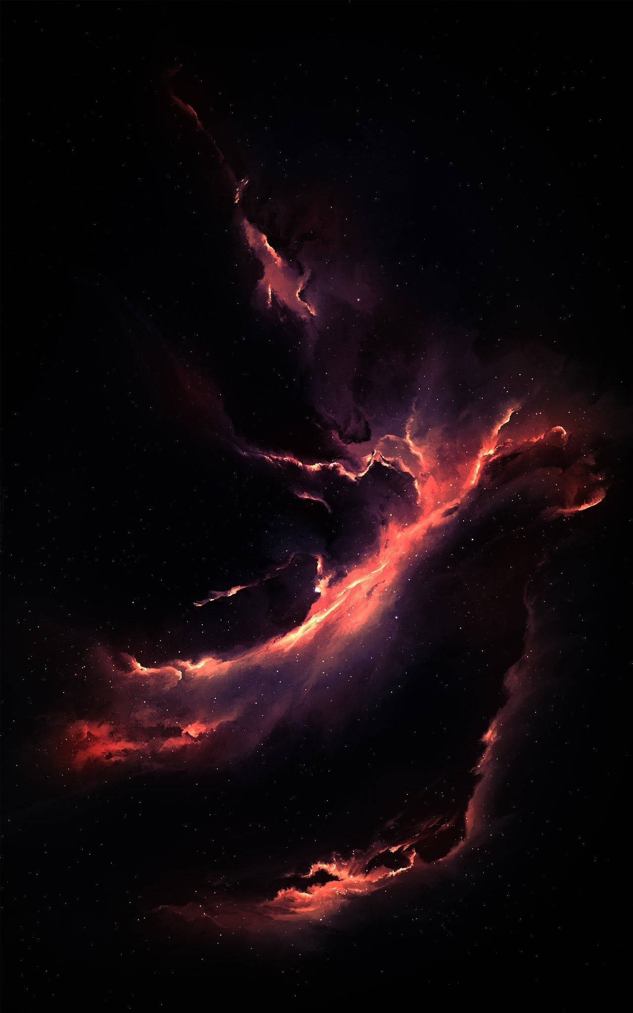 Red Thunder Cloud Oled iPhone, fiery red nebula, star-speckled black cosmic void, Full HD Phone Wallpaper