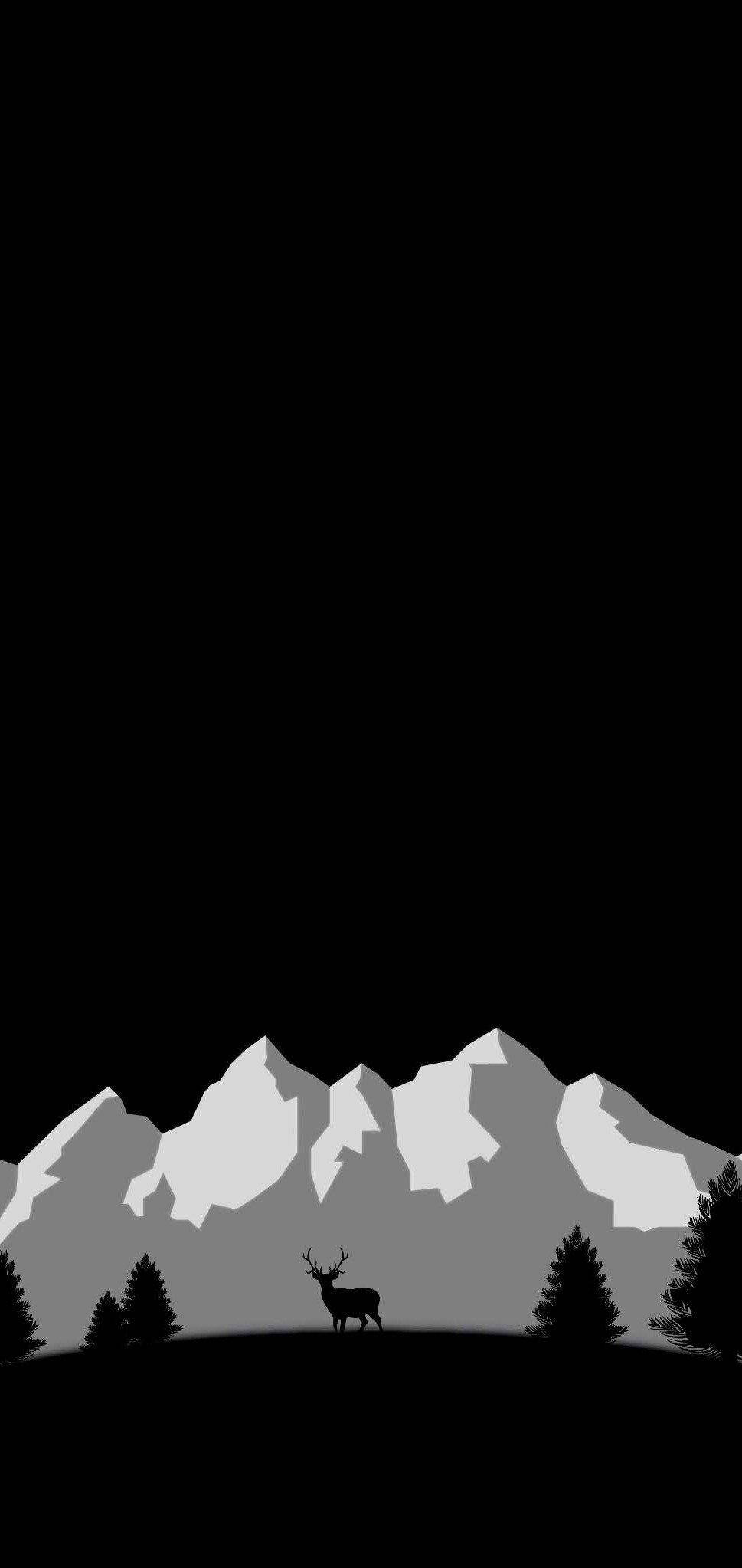 Artistic Mountain OLED Phone, deer, mountain range, Full HD Phone Wallpaper